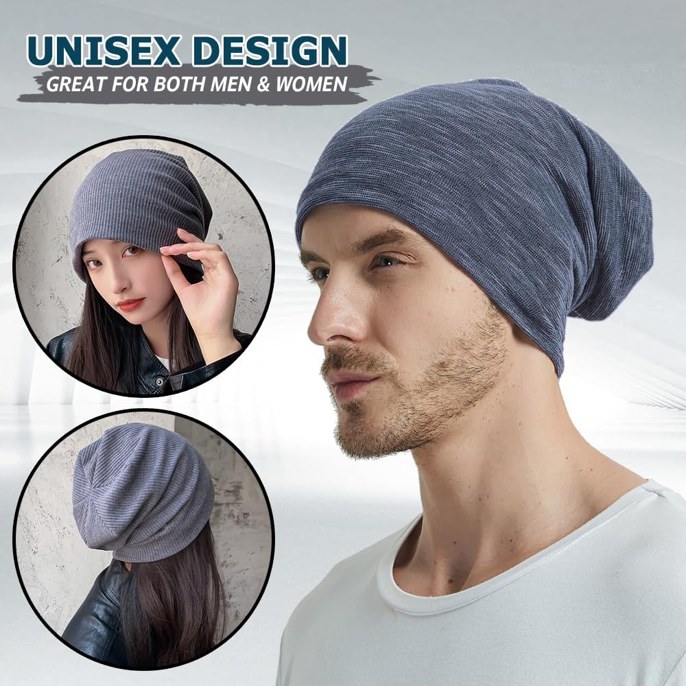 EISNEKY Beanie for Men & Women - Lightweight Breathable Thin Headwear for Running, Sleeping, Chemotherapy | All-Season Comfort Beanies Cap with Moisture-Wicking - Black + Gray image number 5