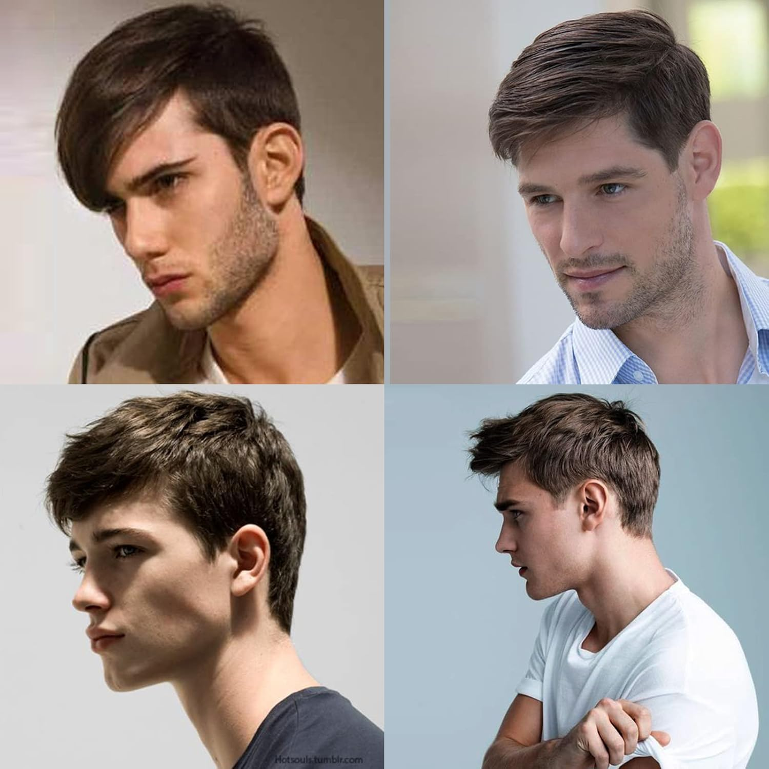 Short Straight Synthetic Wig for Men Male Hair Fleeciness Realistic Brown Mix Natural Full Wigs Yanyu - Brown image number 3