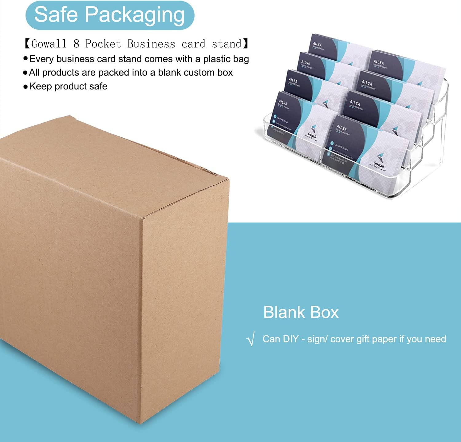 8 Pocket Acrylic Business Card Holder for Desk Clear Stand Desktop Plastic Business Card Display for Exhibition, Home and Office image number 1