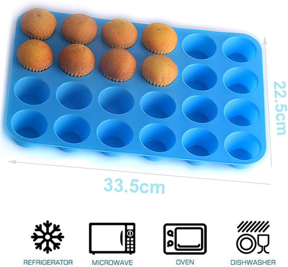 Muffin Tray Silicone Mini 24 Cups, Non Stick Muffin Pan Cupcake Bakeware Baking Mould, Dishwasher Safe (Blue) image number 1