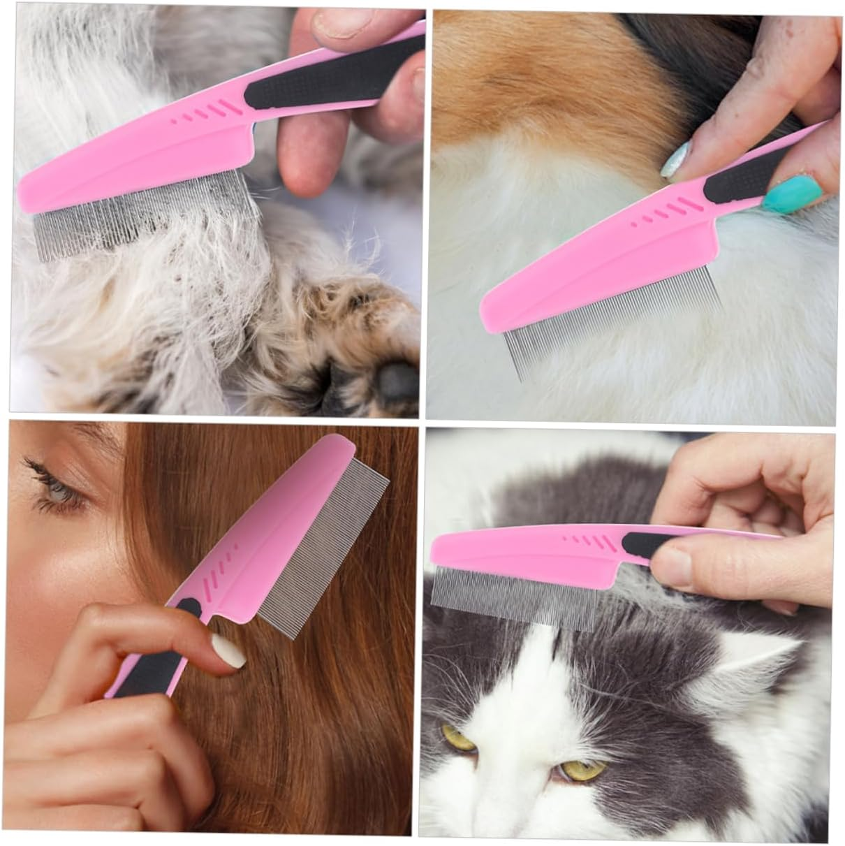2Pcs Stainless Steel Fine Tooth Scalp Combs Dandruff Removal Hair Combs for Women Men Children Pets Portable Pink Handle Grooming Brushes - Multi image number 6