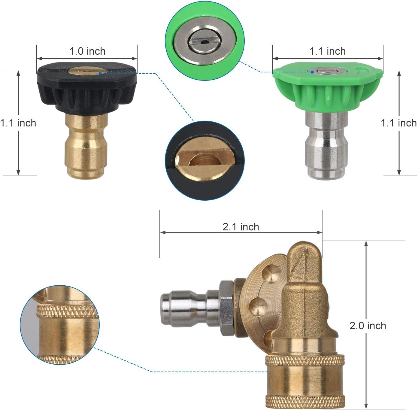 STYDDI Universal Power Pressure Washer Spray Nozzle Tips and Quick Connect Pivot Adapter Coupler 180 Degrees with 5 Rotation Angles, Soap and Rinse Jet Stream Tips Kit, 1/4 Inch, 2.5 GPM, 8 Pack image number 4
