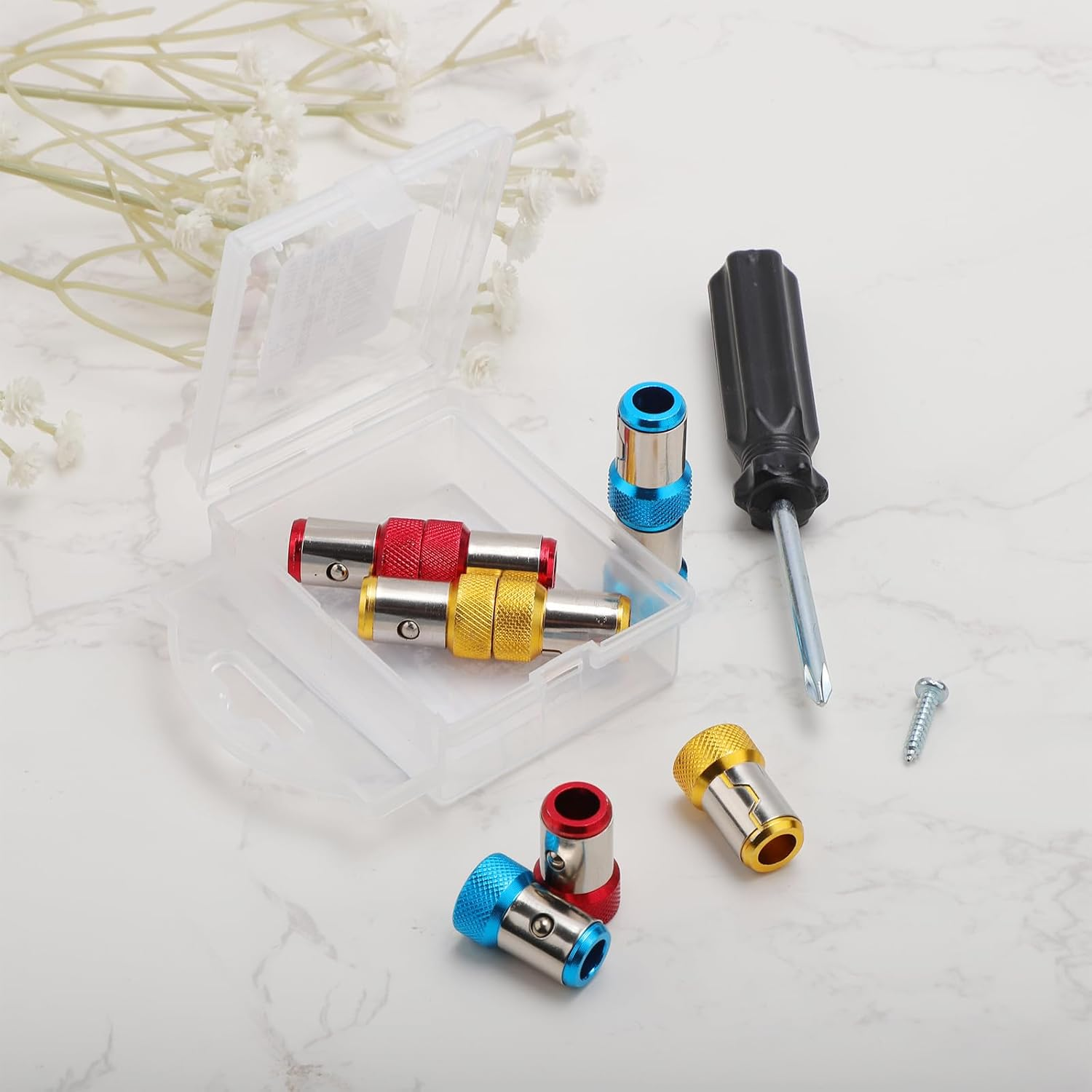 9Pcs Screwdriver Head Magnetic Rings, 3 Colors Premium Aluminum Magnetic Screw Ring Durable Screw Head Magnetic Ring for 1/4" Hex Screwdriver and Power Screwdriver Bits