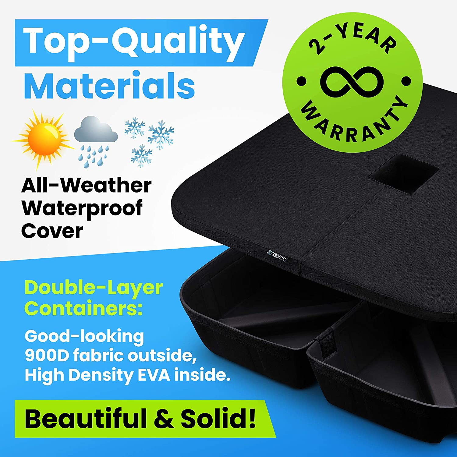 Rhino Basemate EVA Material - Patio Umbrella Base Weights up to 200 Lb. | for Cantilever Umbrella, Regular Umbrella, or Any Offset Umbrella Base | 4-Part, 900D Heavy-Duty, All-Weather image number 2