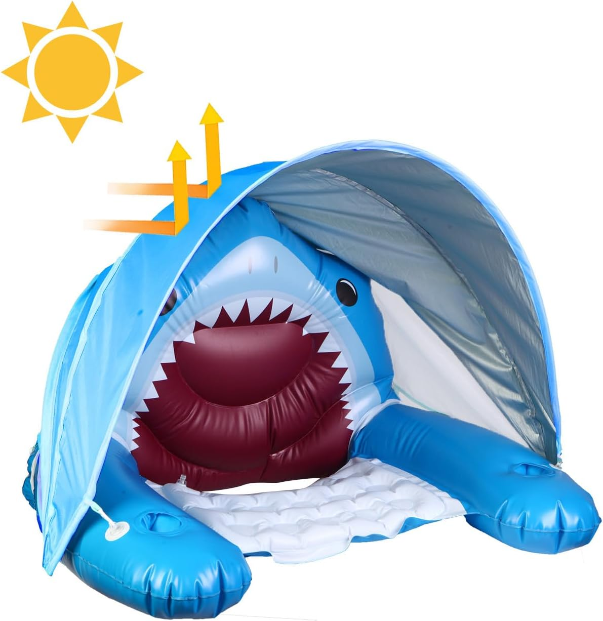 Inflatable Shark Pool Floats Chair with Canopy, Cup Holders for Adults | Large Pool Lounge Chairs with Adjustable Sunshade, Drink Holder and Ergonomic Headrest | Beach Floats Pool Chair image number 5