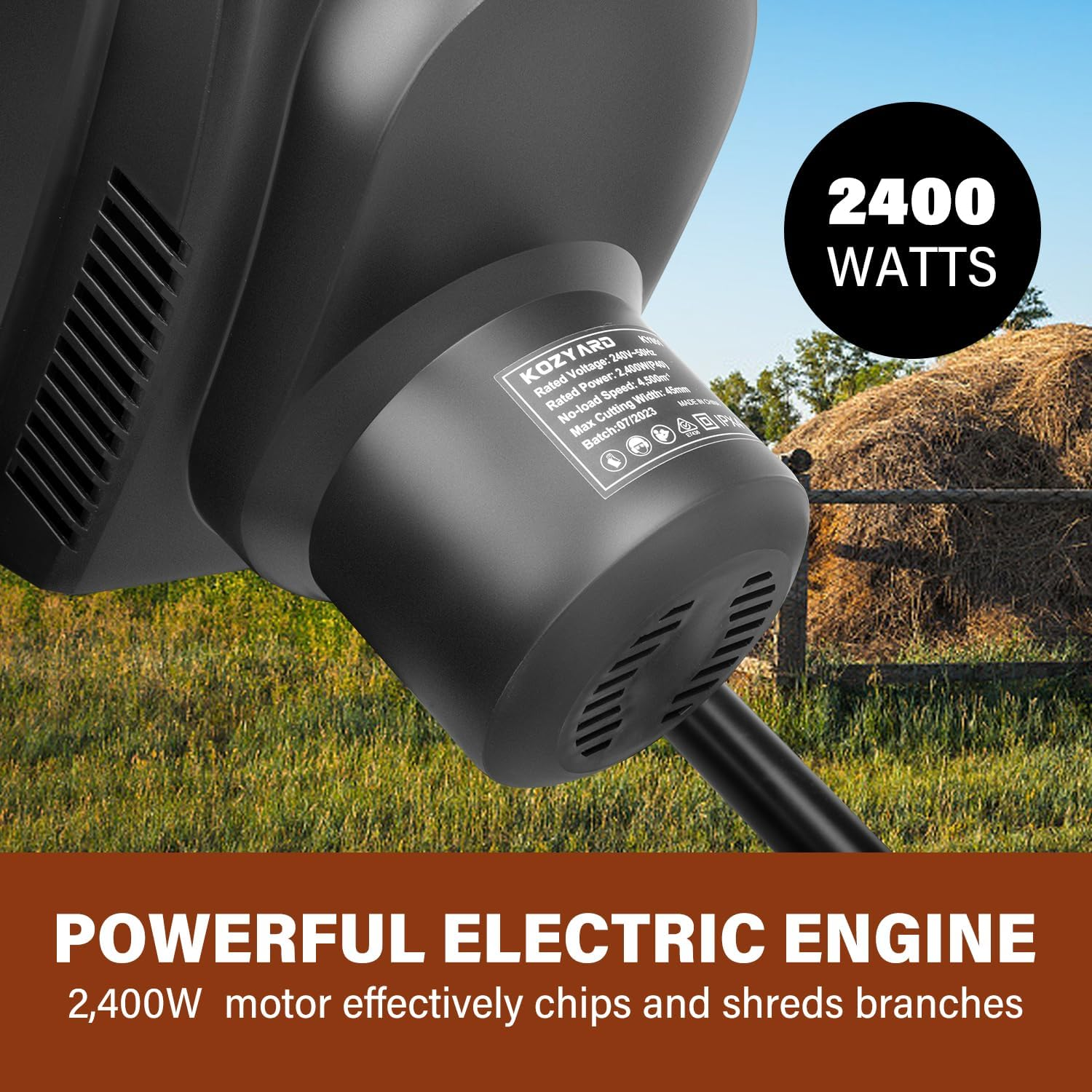 KOZYARD 2400W Electric Wood Chipper Powerful Garden Leaf Tree Branch Shredder Multi-Purpose Branch Shredder Mulcher Max Cutting Diameter 45Mm, W/ 50L Collection Bag & Feed Baffle image number 4