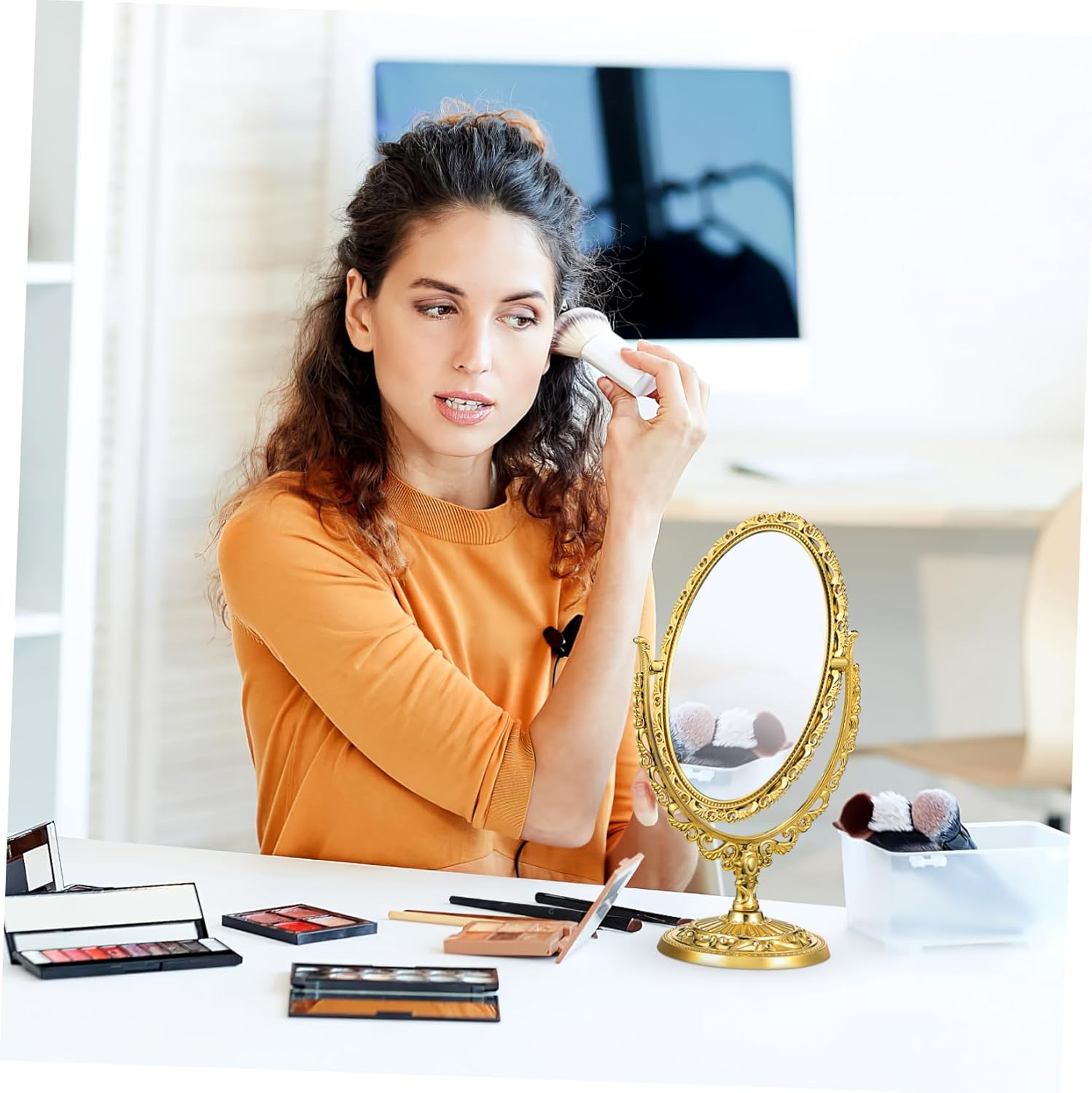 Baluue Plastic Glass Material Rotatable European Retro Dressing Vanity Mirror Double-Sided Makeup Mirror image number 2