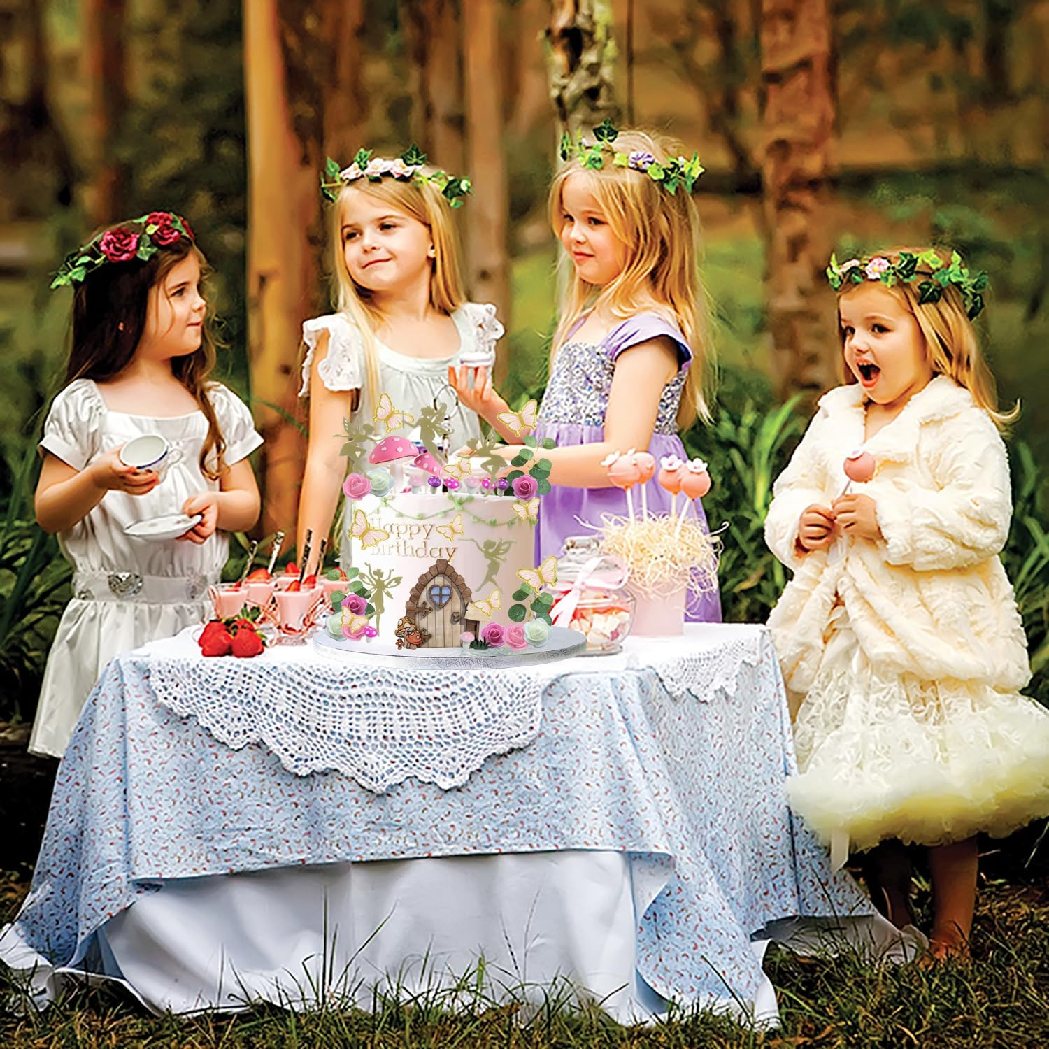 39PCS Fairy Cake Toppers Fairy Cake Decoration Pink Mushroom Door Butterfly Flowers Cake Decoration Fairy Garden Topper for Fairy Party Birthday Baby Shower - Construction Cake Toppers image number 4