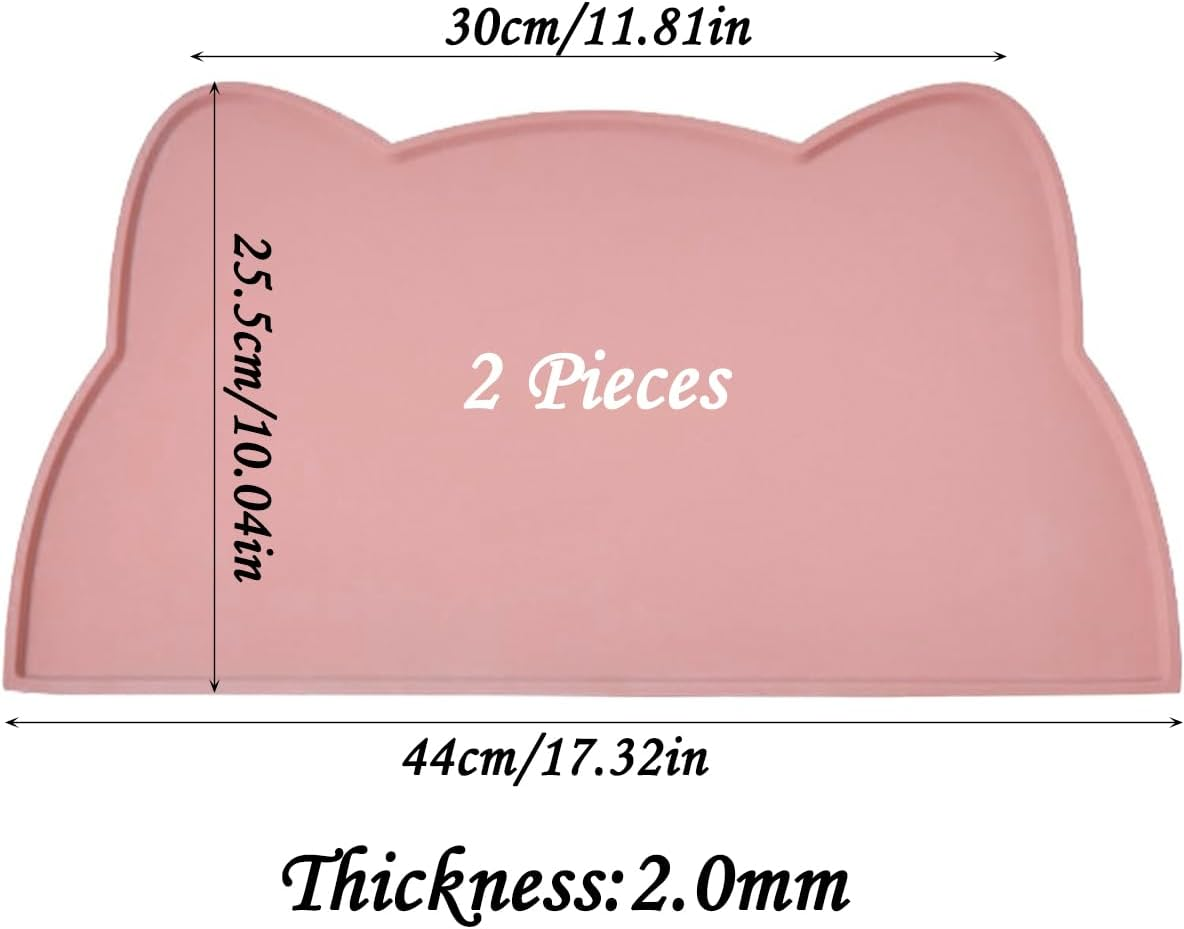 2Pcs Pet Feeding Mat, Betterjonny 24 * 44Cm Silicone Cat Food Mat Pink Grey Non-Slip Food Mat Raised Edge Waterproof Dog Water Bowl Tray Cushion - Pink image number 6