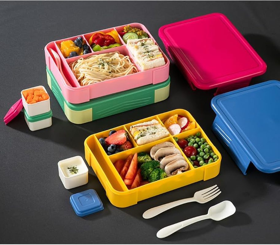 WADY Bento Lunch Box for Kids & Adults, Bento Box for Kids, Adult Lunchable Containers with 6 Compartments & Tablewares, Durable, Microwave/Dishwasher Safe, Bpa-Free,Perfect for On-The-Go Meal (Green) image number 6