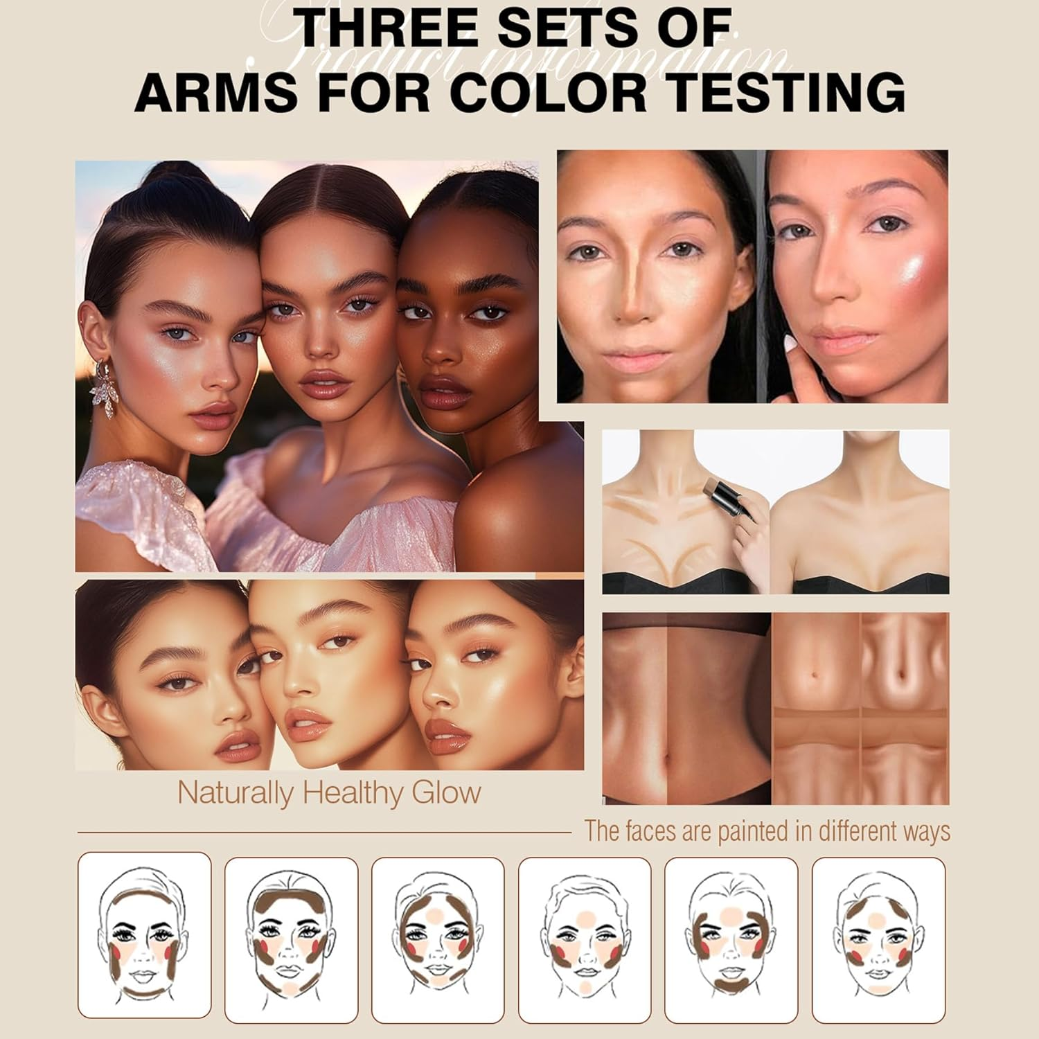 3PCS Contour Highlighter Blush Stick Set &ndash; Waterproof Long-Lasting Cream Stick for Cheeks, Lips & Eyes, Long-Lasting & Easy to Apply image number 3