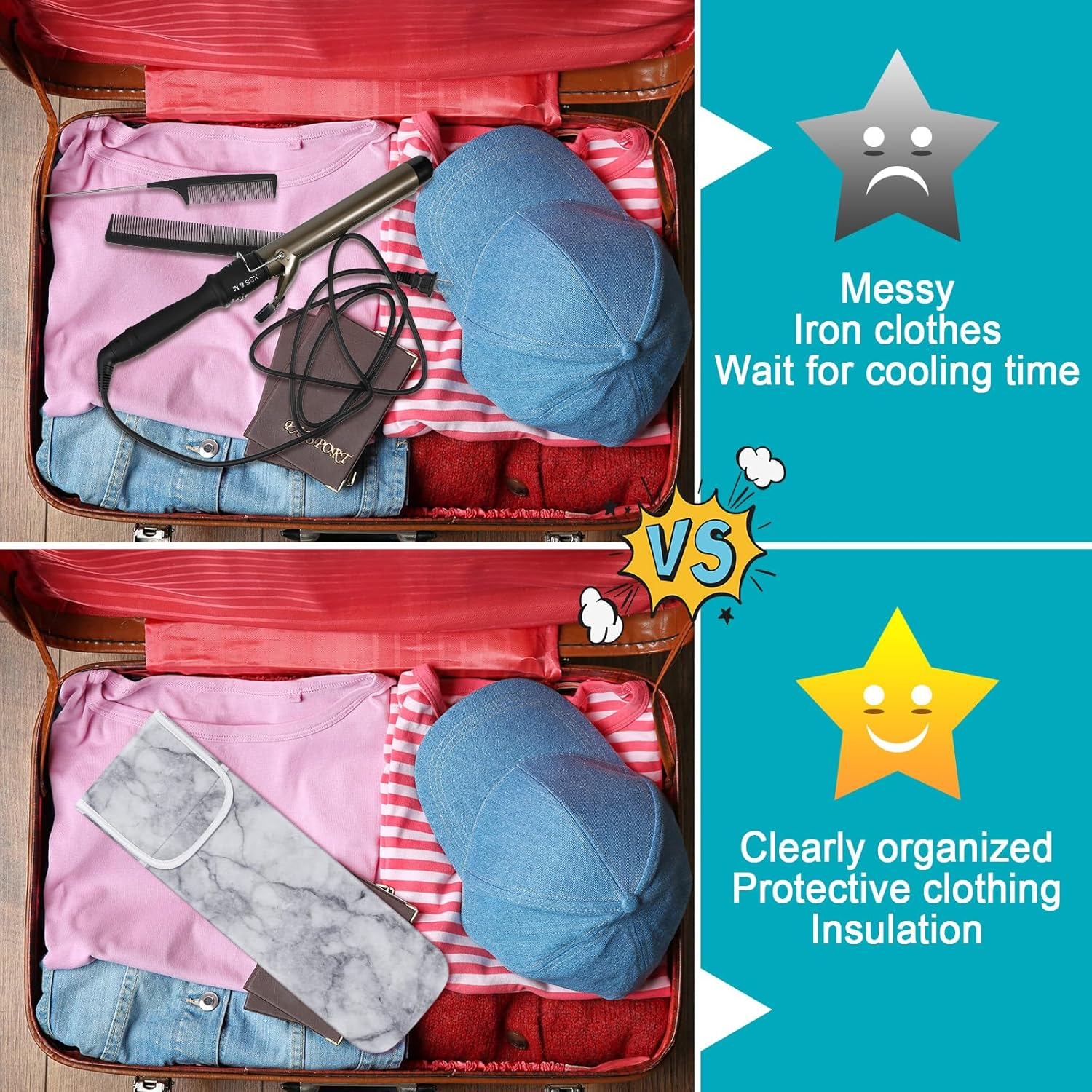 Shappy 2 Pieces Curling Iron Travel Case Cover Heat Resistant Flat Iron Holder Case Sleeve Neoprene Straightener Holder and Silicone Hot Tools Flat Bag(Marble Style) image number 1