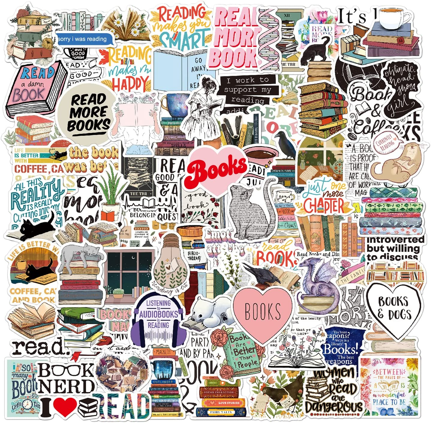 Partygarden 100 Pieces Book Stickers - Bulk Vinyl Waterproof Kindle for Adults Teens Kids Bookish Reading Lovers Gift Laptop Books Library Water Bottle Stationery Teaching Rewards image number 1