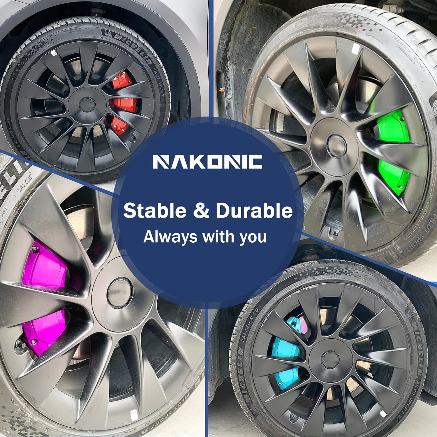 Caliper Covers Set of 4 Compatible with Model Y 2021-2024 Accessories,19 Inch 20 Inch Wheel Hub Fit for Model Y Red Yellow Brake Caliper Covers without Stickers(Not FIT Model 3) image number 4