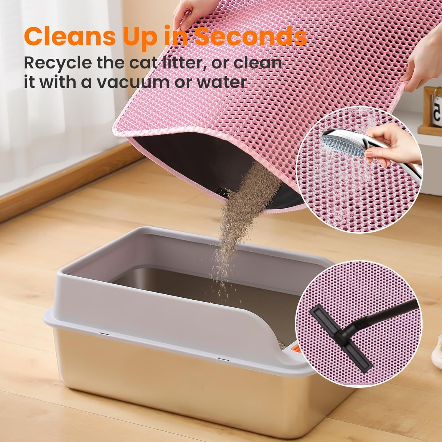 Cat Litter Mat, 24X18 Inches Large Double Layer Honeycomb Cat Litter Trapping Mat, Non Slip Waterproof Urine Proof Cat Litter Box Mat for Floor, Kitty Scratching Litter Rug, Cat Supplies image number 3