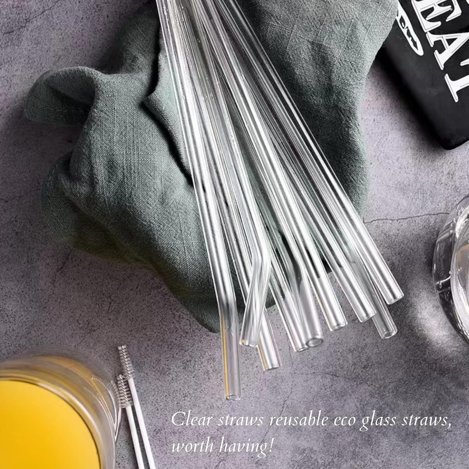 6 Pack Reusable Glass Drinking Straws Smoothie Straws for Milkshakes Frozen Drinks Smoothies Iced Tea Environmentally Friendly 0.8 * 20Cm (Transparent) - Transparent image number 3