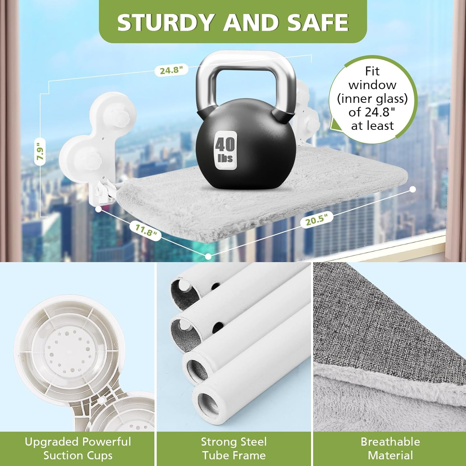 Cordless Cat Window Perch for Indoor Cats, Foldable Cat Hammock Bed Shelf Seat for Kitten Large Cat image number 4