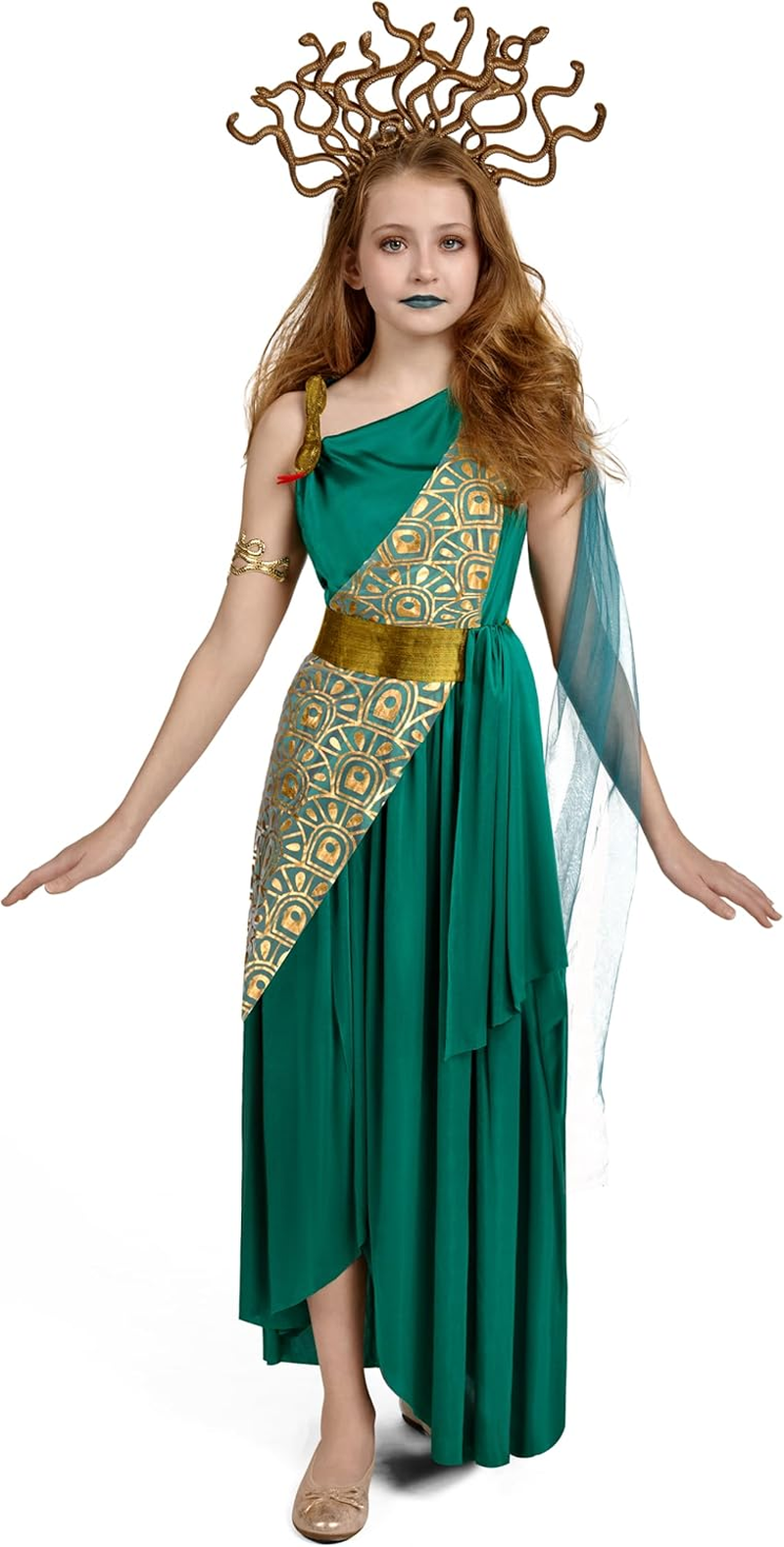 Spooktacular Creations Girls Medusa Costume, Child Green Medusa Dress with Headpiece Armlet for Kids Halloween Role Play image number 5
