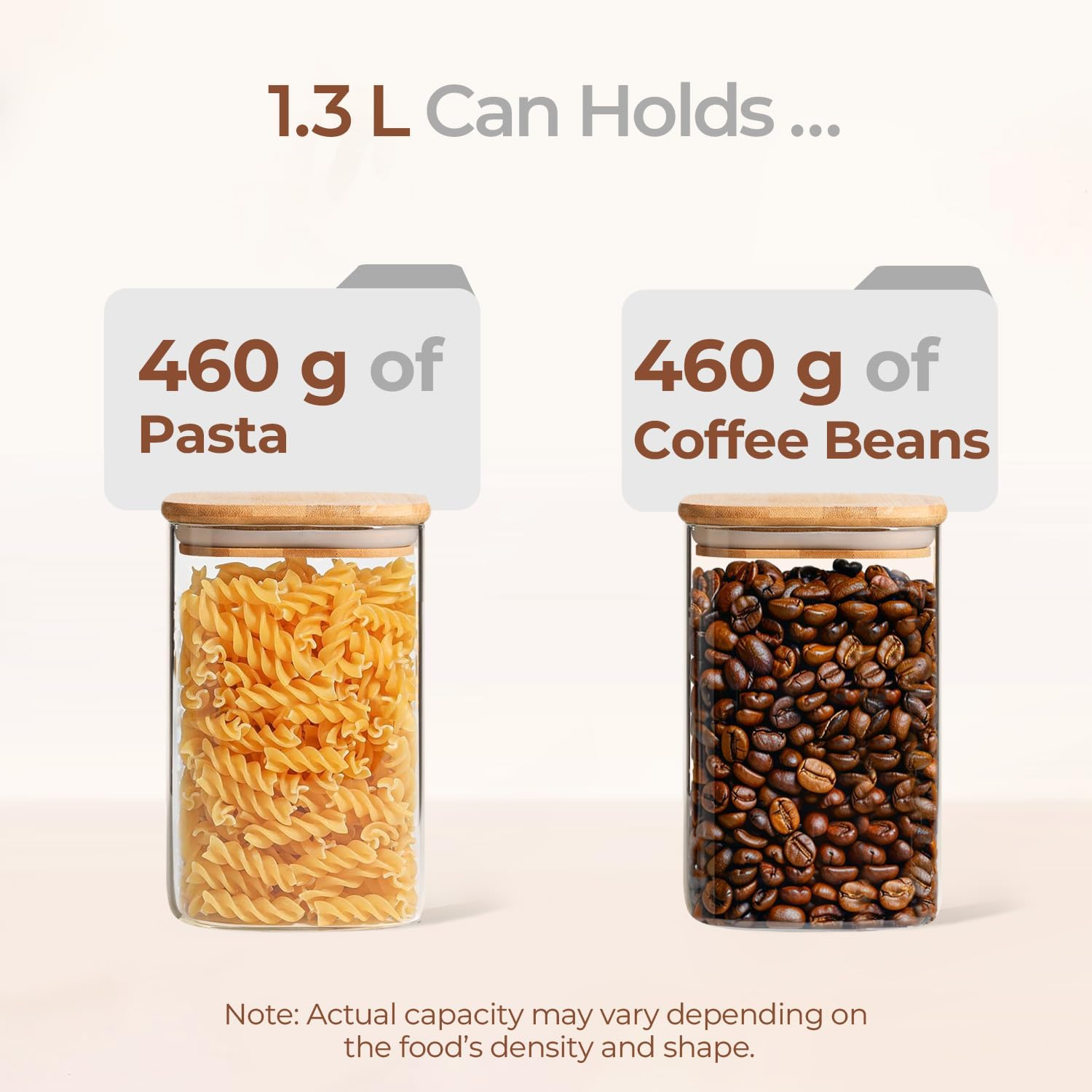 Comsaf Glass Storage Containers with Lids, 1.3L Glass Jars with Bamboo Lids, Clear Food Storage Jar, Square Glass Canister Set of 3, Pantry Organizers Storage for Cereals Pasta Tea Coffee Bean image number 5