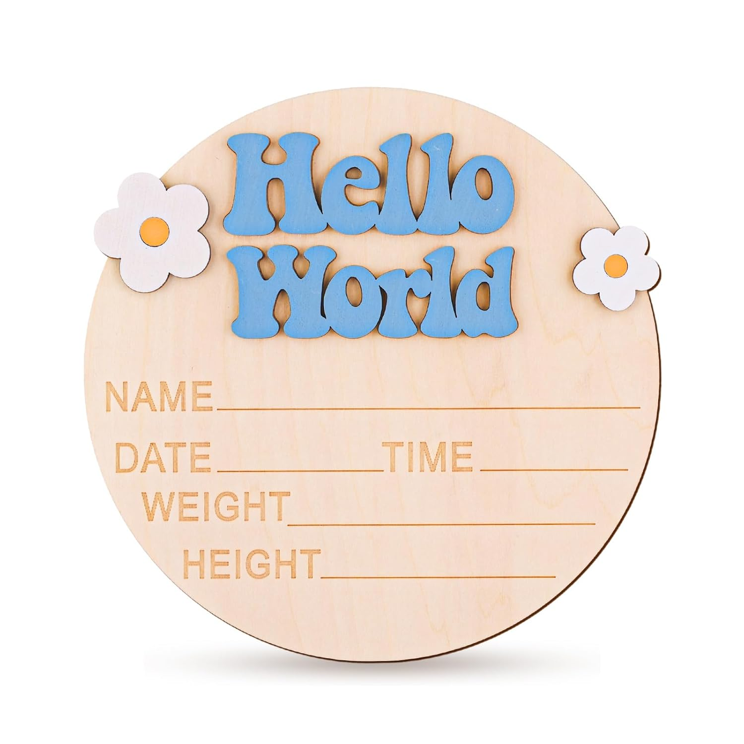 Wooden Baby Announcement Sign, 5.91 Inch Cute Hello World Newborn Sign with Flower Decor, New Baby Plaque Birth Announcement Sign for Hospital New Parents Baby Shower image number 2