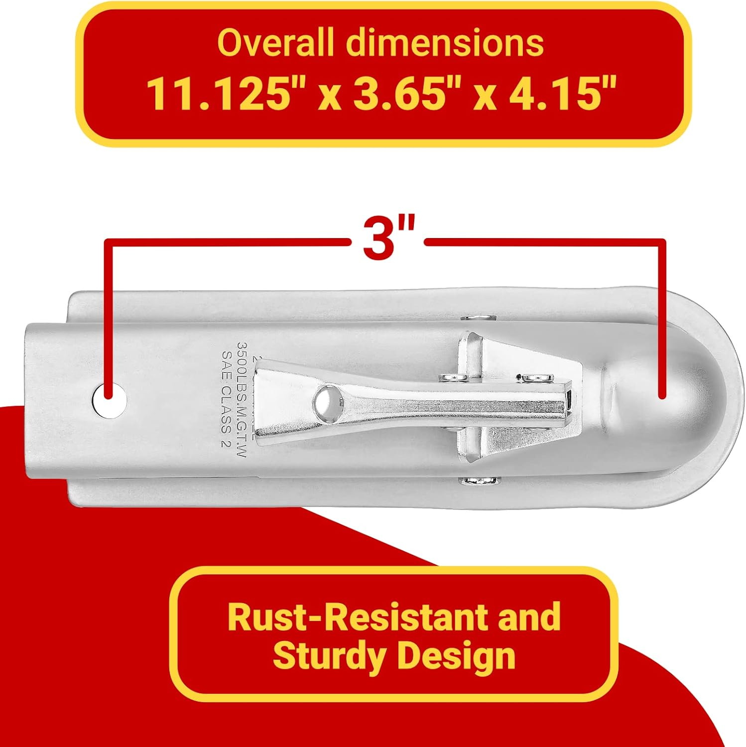 GT-10003 Silver 2" Hitch Ball 2" Channel Straight Coupler, Class 2-For Towing RV, Boat, Camper W/Gtw of 3500Lbs image number 2