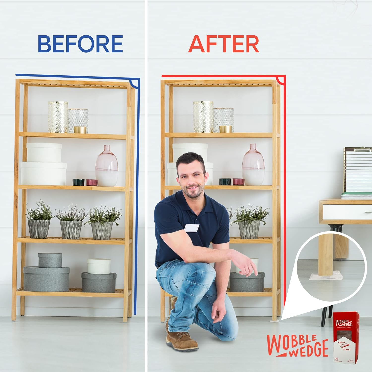 Wobble Wedges Multi-Purpose Shims-Soft Clear 75 Pack -Easy to Trim -Protect Delicate Surfaces -Level Restaurant Tables, Household Furniture and Plumbing Fixtures -Use as Clamping Pad on Angled Surface