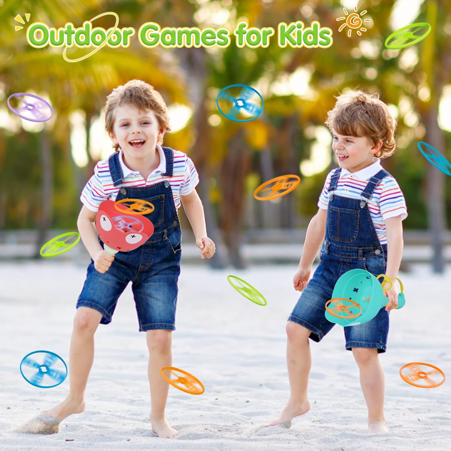 Kids Outdoor Toys for 3 4 5 6 7 8 Years Old Boys Girls, Flying Discs Launcher Toys Manual Capture Catching Games, outside Toy for Toddlers Age 3-5 6-8, Outdoor Play Equipment Summer Gifts