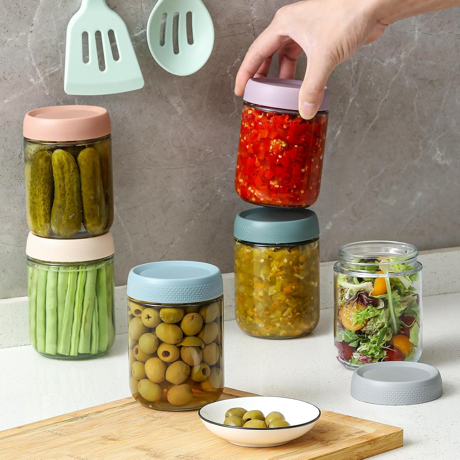 6-Pack Overnight Oats Containers with Lids, 12Oz Mason Jars with Lid for Cereal with Measurement Marks, Glass Airtight Oatmeal Container on the Go Container image number 4