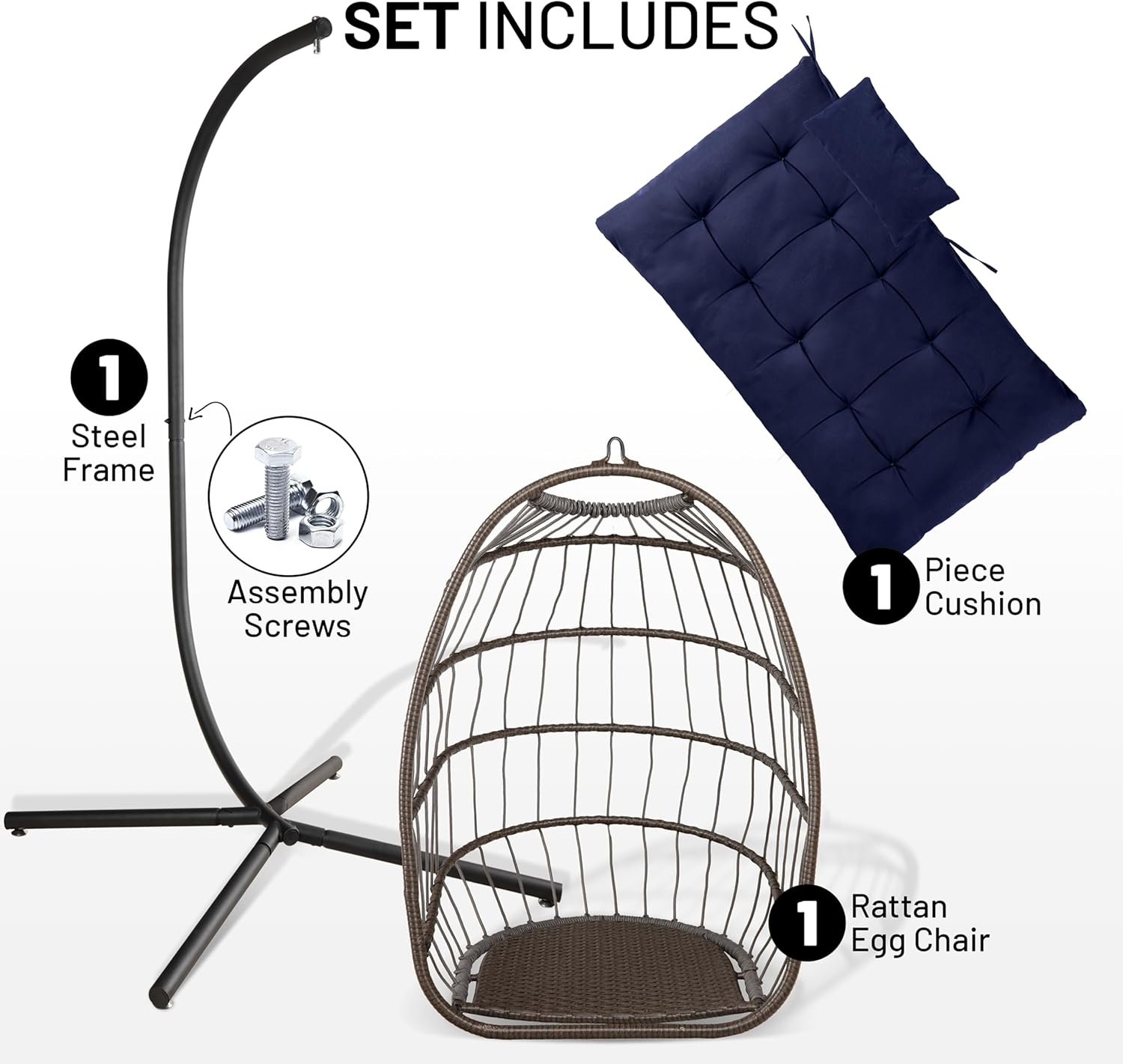 Serenelife Hanging Egg Chair with Stand - up to 250 Kg of Capacity - Beautiful Swinging Basket Chair with Base Made from Wicker Rattan and Powder-Coated Steel Frame - Egg Swing Chair with Stand image number 2