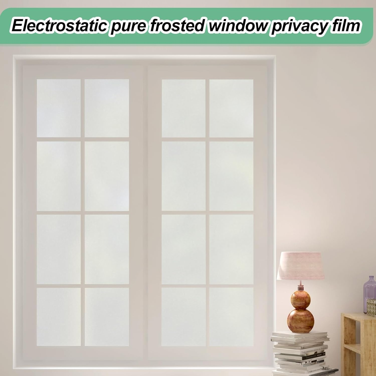 Vivinin Frosted Glass Window Film,17.3X236.2 Inches Privacy Film anti Uv, Frosted Window Privacy Film Non Adhesive, Window Film Privacy for Bathroom Home and Office image number 1