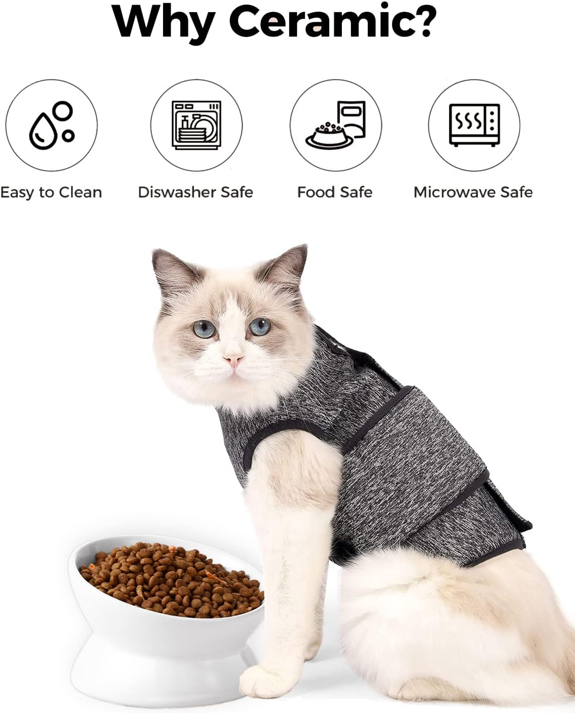 Loejan Elevated Cat Food Bowl, 5 Oz Ceramic Raised and Tilted Pet Water Bowl, anti Vomiting and Protect Pets' Spines Cat Dishes for Small Dog, Fat Faced Cat, Kitten (White, 5 OZ) image number 6