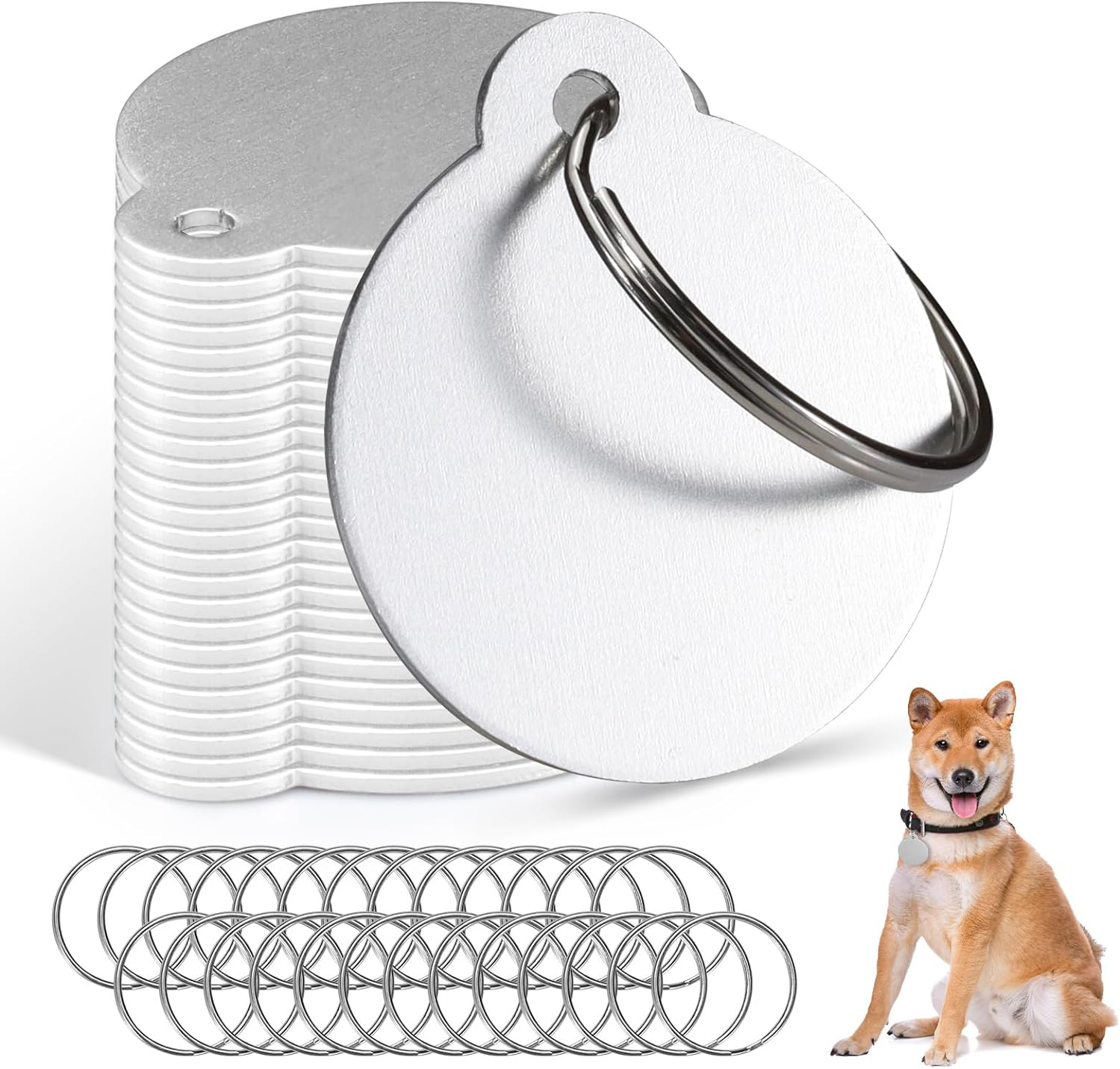 25Pcs Blank Dog Tags for Engraving, 3.1Cm/1.2In Dog Name Tags Cat Pet ID Personalized, round Metal Stamping Blanks Aluminum Metal Tags with Key Ring Keychain image number 4