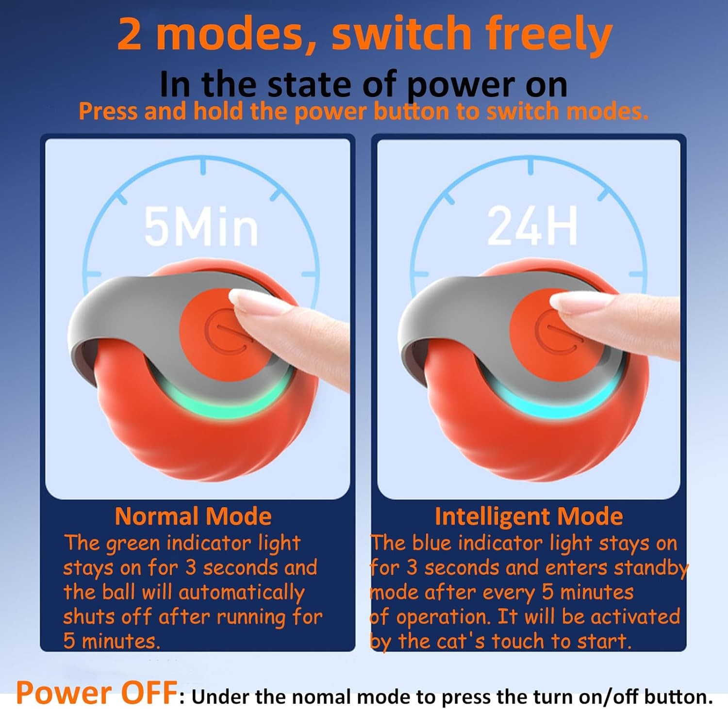 Interactive Cat Ball Toy Self Rolling Ball USB Rechargeable Smart Cat Toys Ball 360&deg;Automatic Rolling Ball Toy with Tail Speedy Tail Cat Toy for Indoor Cats SH0090 (Orange) image number 5