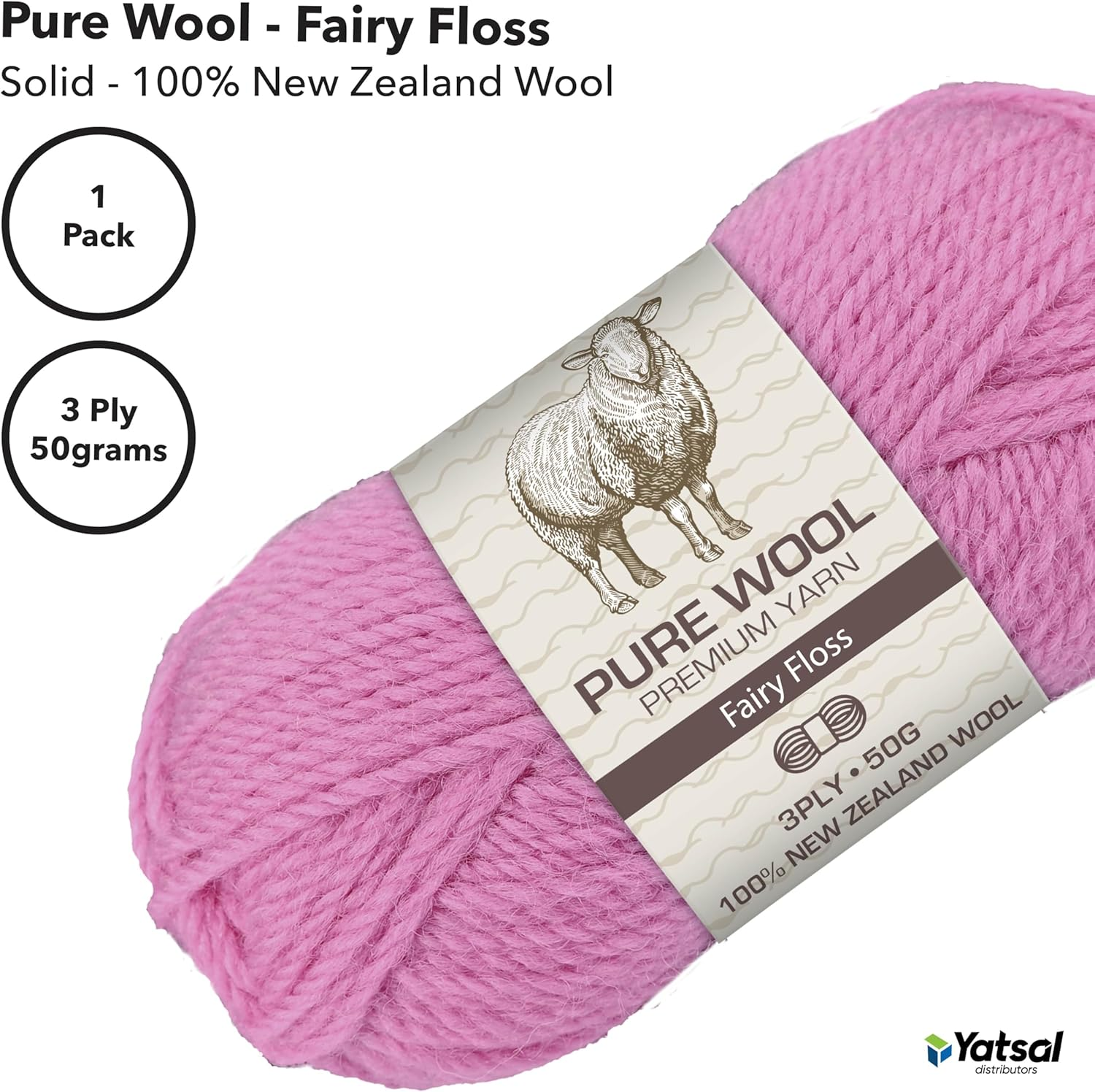 3-Ply Pure Wool 50 G, Fairy Floss image number 1