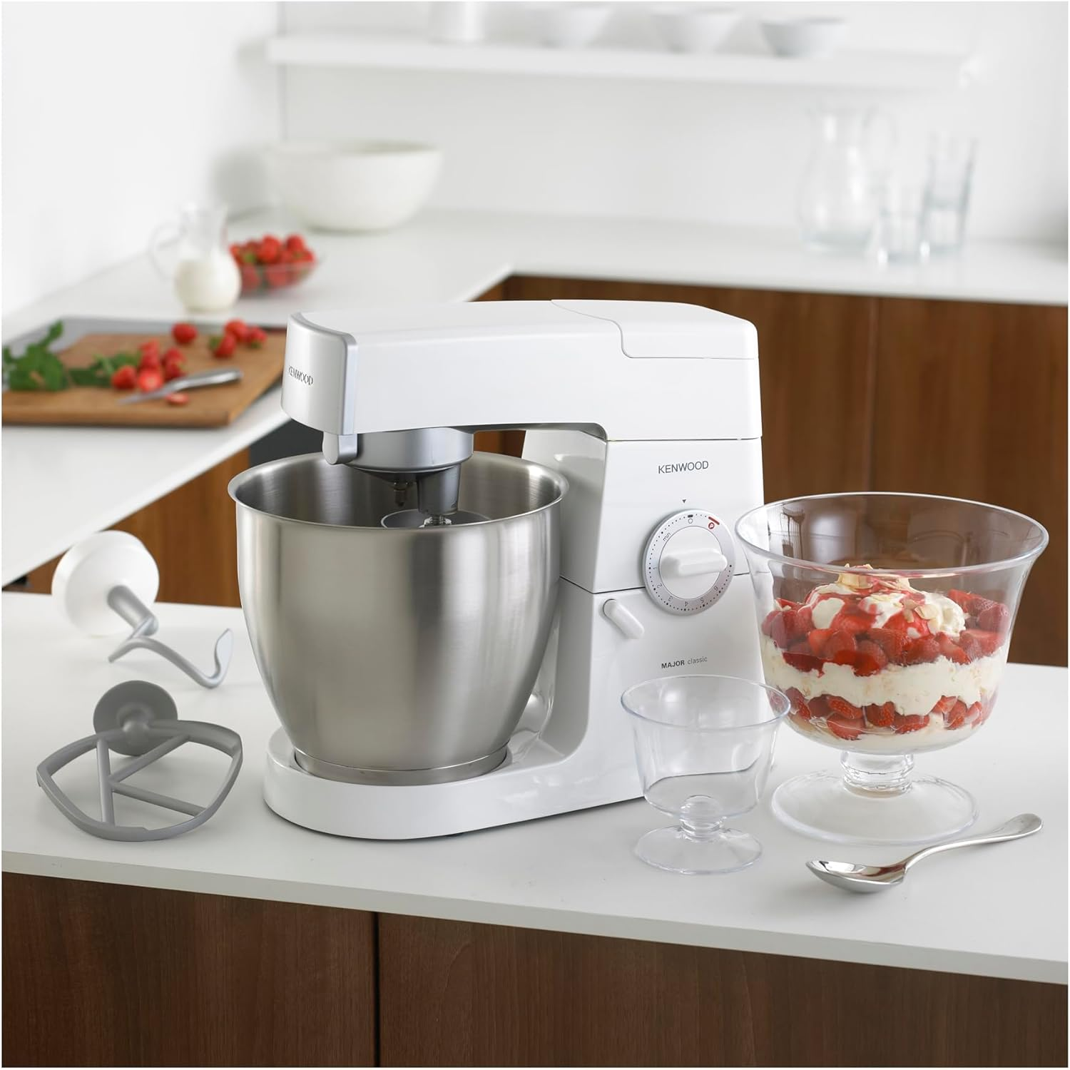 Kenwood Classic Chef Stand Mixer KM336, Kitchen Machine with Beater, Whisk and Dough Hook Attachments, 4.6L Dishwasher Safe Stainless Steel Bowl, White image number 1