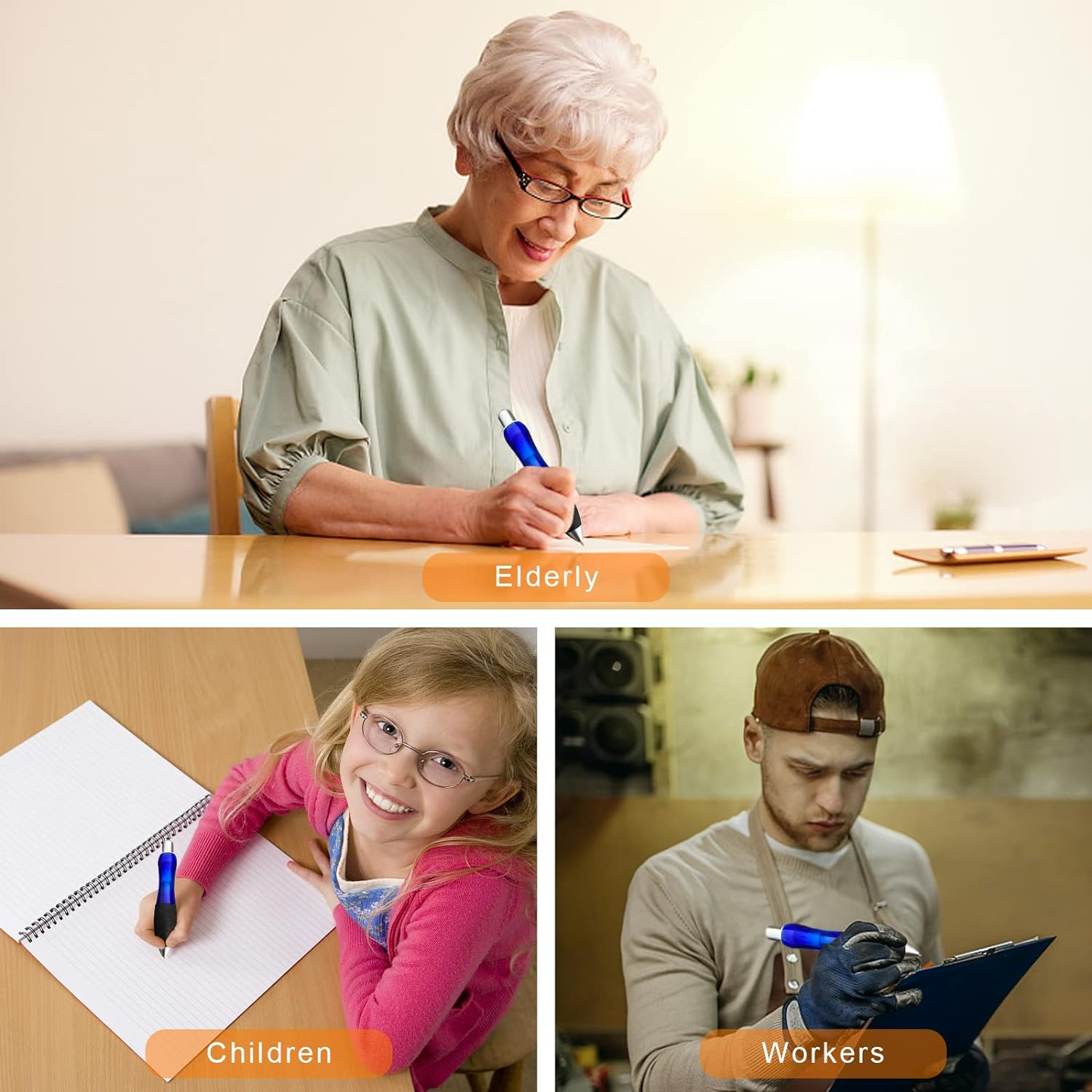 Big Fat Pens (12 Pack) Aids Writing for Tremor, Arthritis, Parkinson, Handicap, Carpal Tunnel Large Wide Grip Pen Retractable Ballpoint Pens (6 Pens + 6 Black Refills) image number 3