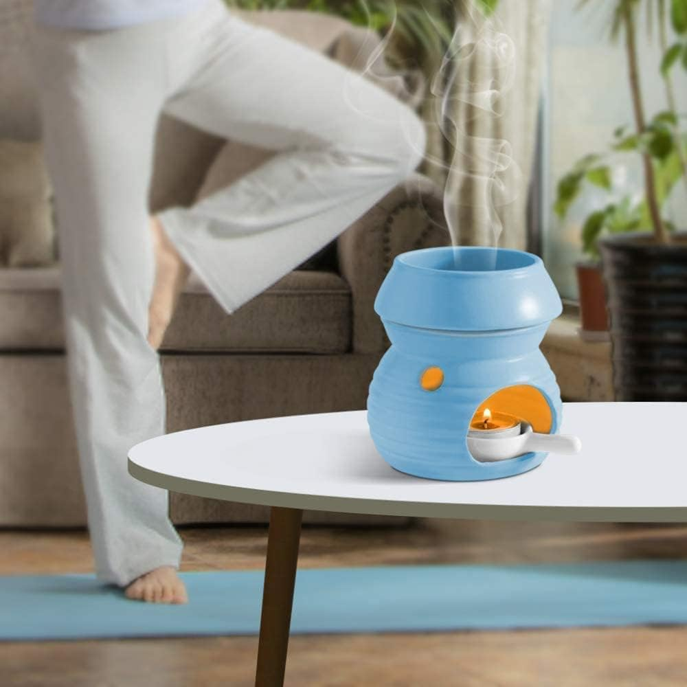 Sculpture Statue Antiques Collectables，Wax Melt Essential Oil Burners 2 Sets, Removable Ceramic Aroma Burner Assorted Candle Scented Diffuser Home Bedroom Decor Christmas Housewarming Gift,Blue image number 4