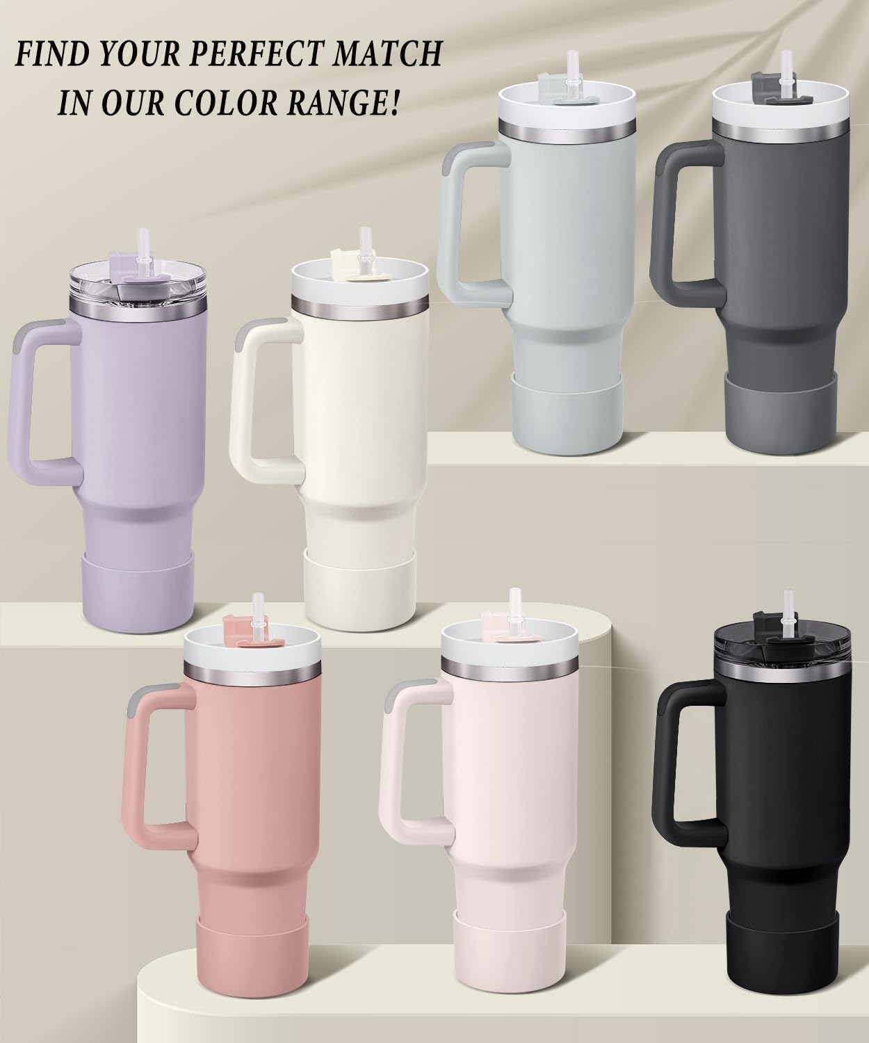 WADY 2-Pack Silicone Boot for Stanley Tumbler 30 40 Oz, Compatible with Yeti, Simple Modern, Owala Water Bottle - Black image number 2