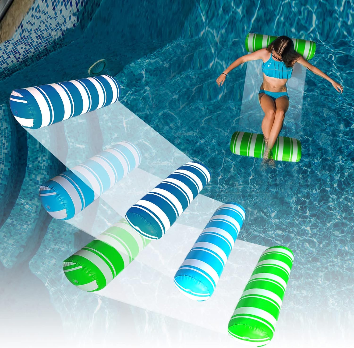 Inflatable Pool Floats Adult Size Water Hammock,Pool Rafts Lounge Chairs Floating,4-In-1 Multi-Purpose Pool Floaties Toys,Floats for Swimming Pool,For Adults Vacation Fun and Rest