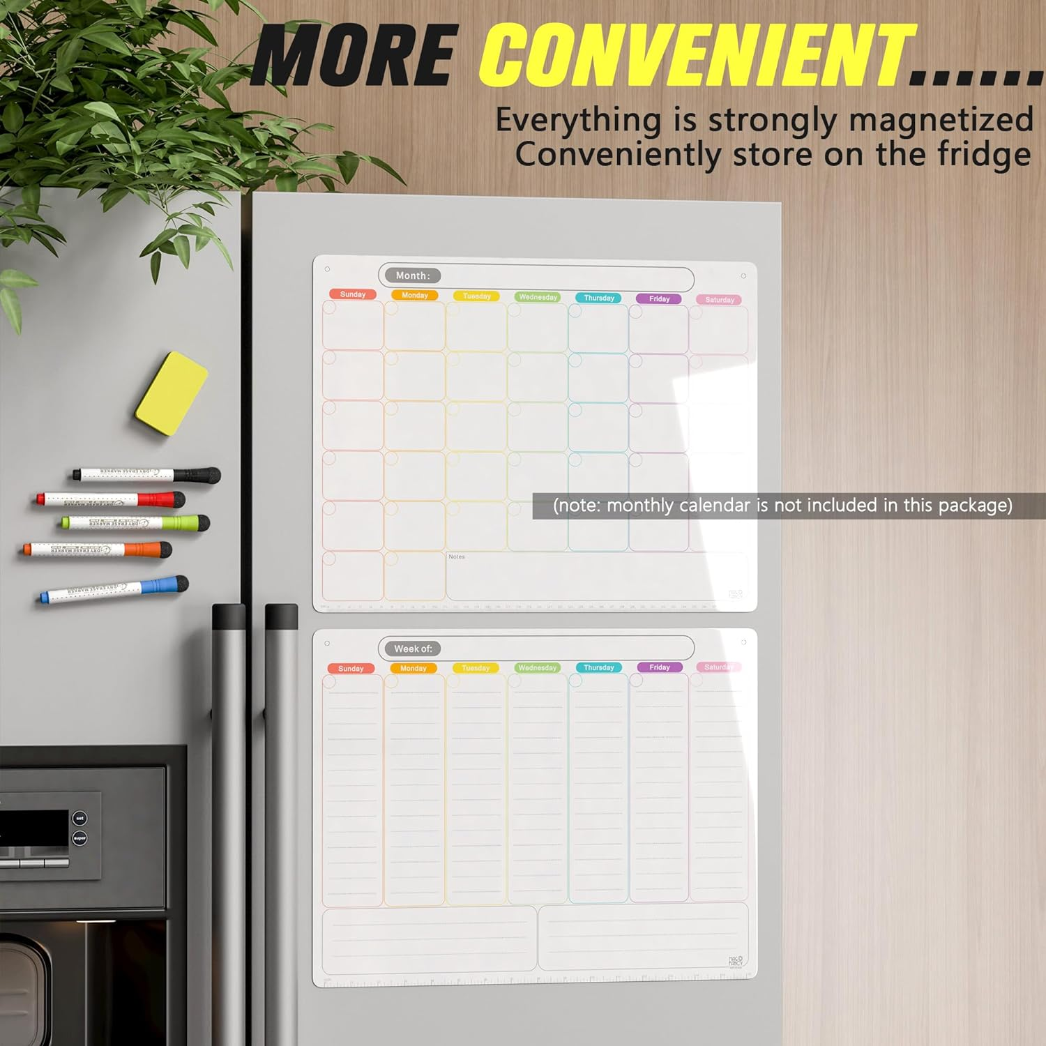 Magnetic Calendar for Refrigerator. Horizontal Weekly Dry Erase Fridge Calendar Whiteboard Meal Planner Menu Board - Thickened Magnet. with Upgraded Fine Tip Marker & Eraser & Holes for Wall Hanging image number 1