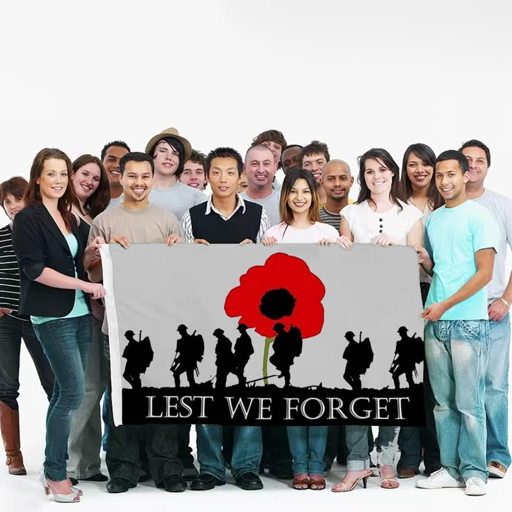 Lest We Forget Army Flag 90 * 150 CM, Remembrance Day Flag, Polyester Thickness, Fade Resistant, Brass Grommets, Canvas Header, Indoor,Outdoor, Vibrant Colors,Not Fear of Rain and Snow image number 1