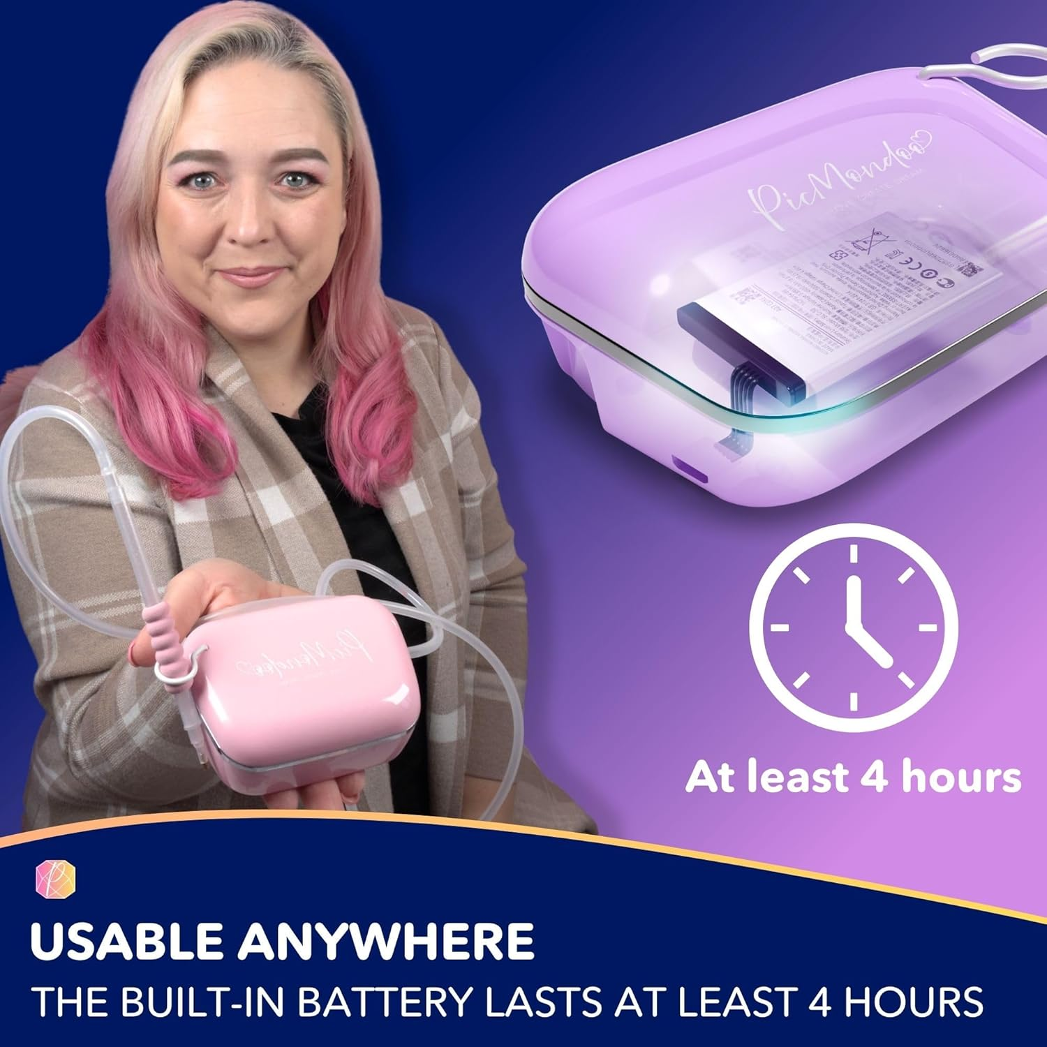 Picmondoo - Pink Wireless Diamond Painting Pen - E-Painter with Vacuum Pump - AB Stones Setting - Adults, Non-Foldable image number 6