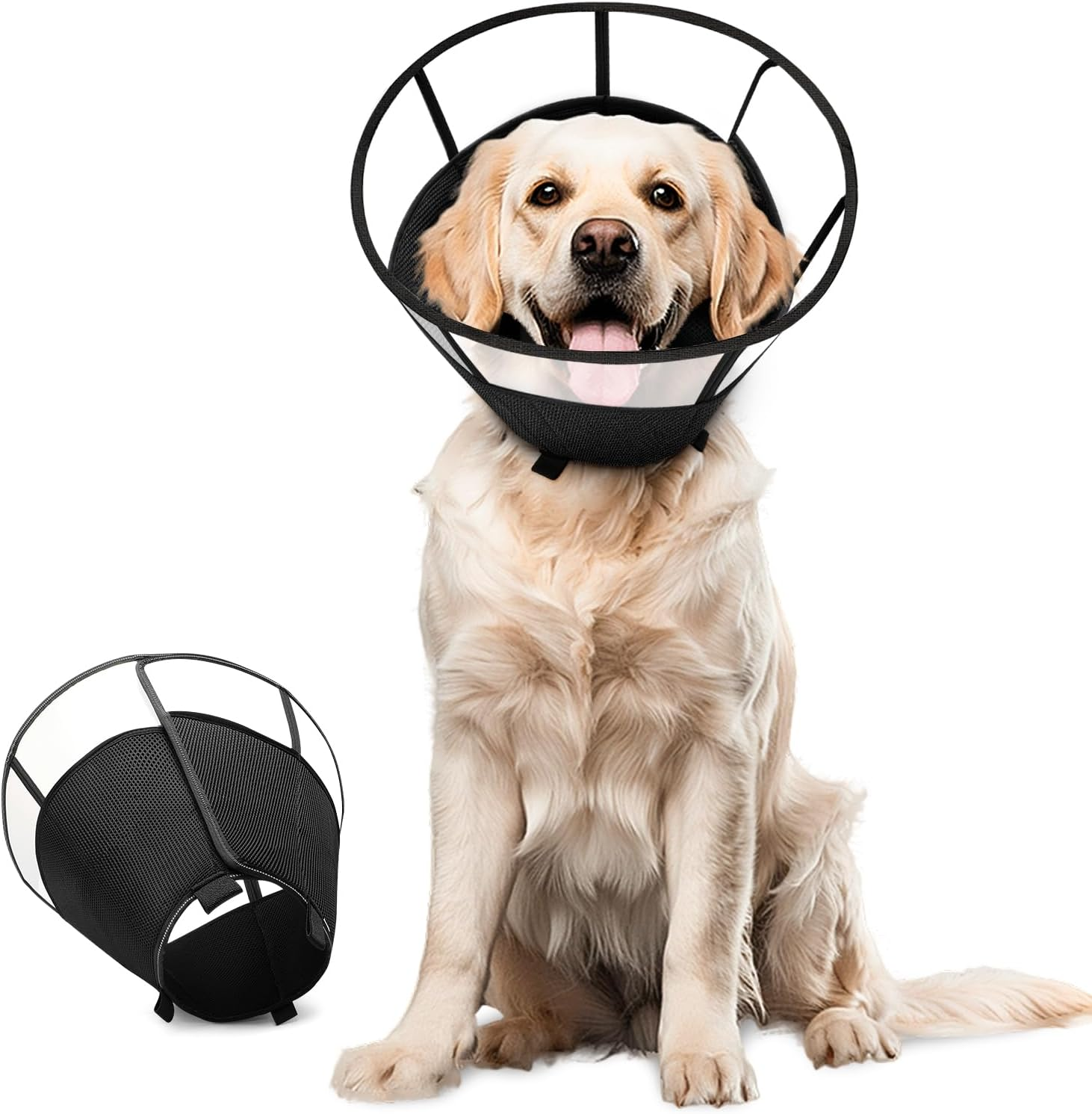Slowton Soft Dog Cone Collar, Comfy Dog Recovery Collar after Surgery with Reflective Strips, Adjustable E Collar to Prevent Licking Biting, Breathable Elizabethan Collar for Small Medium Large Dogs image number 4