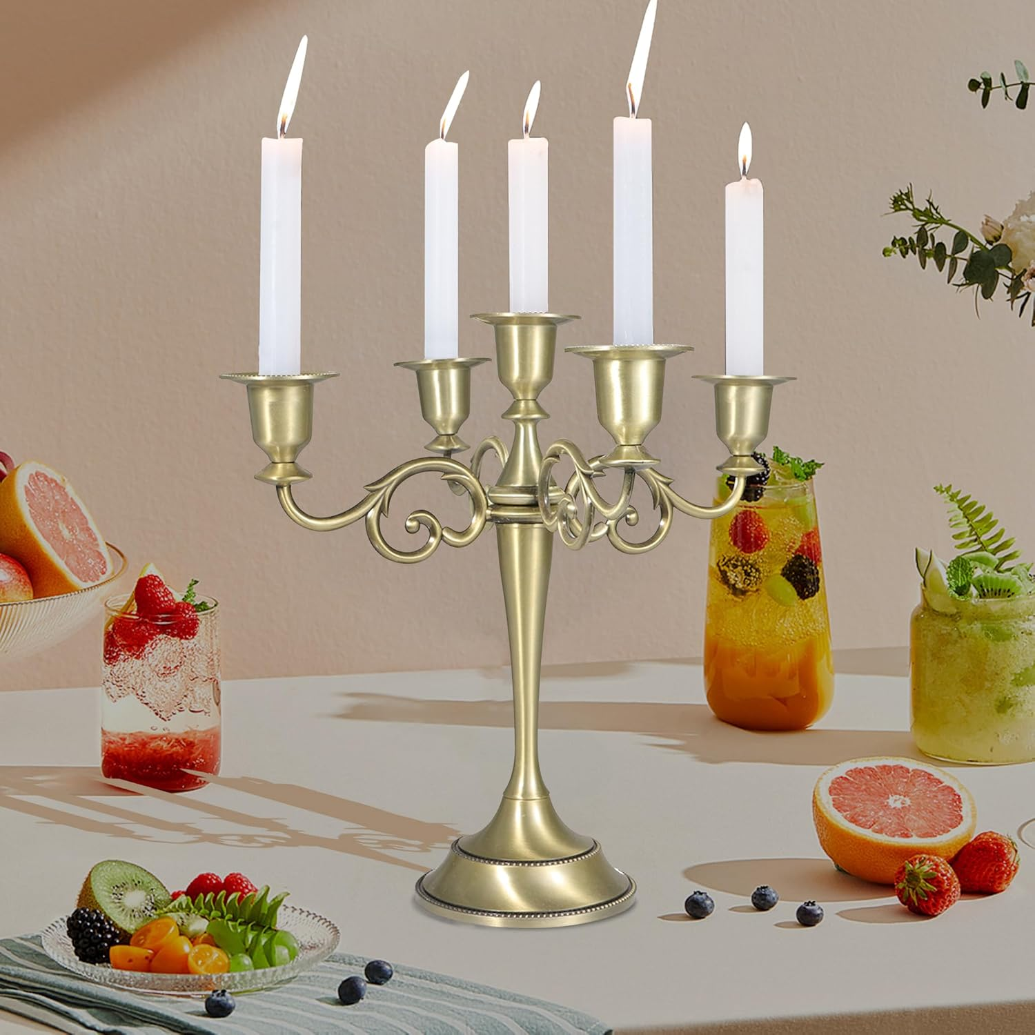 Incifuerza 5 Arms Metal Candelabras Candlestick Holder, Retro Black Taper Candle Holder for Dining Table, Fireplace, Candelabra Centerpieces, Wedding Home Decoration Gloss Black (Antique Bronze) image number 4