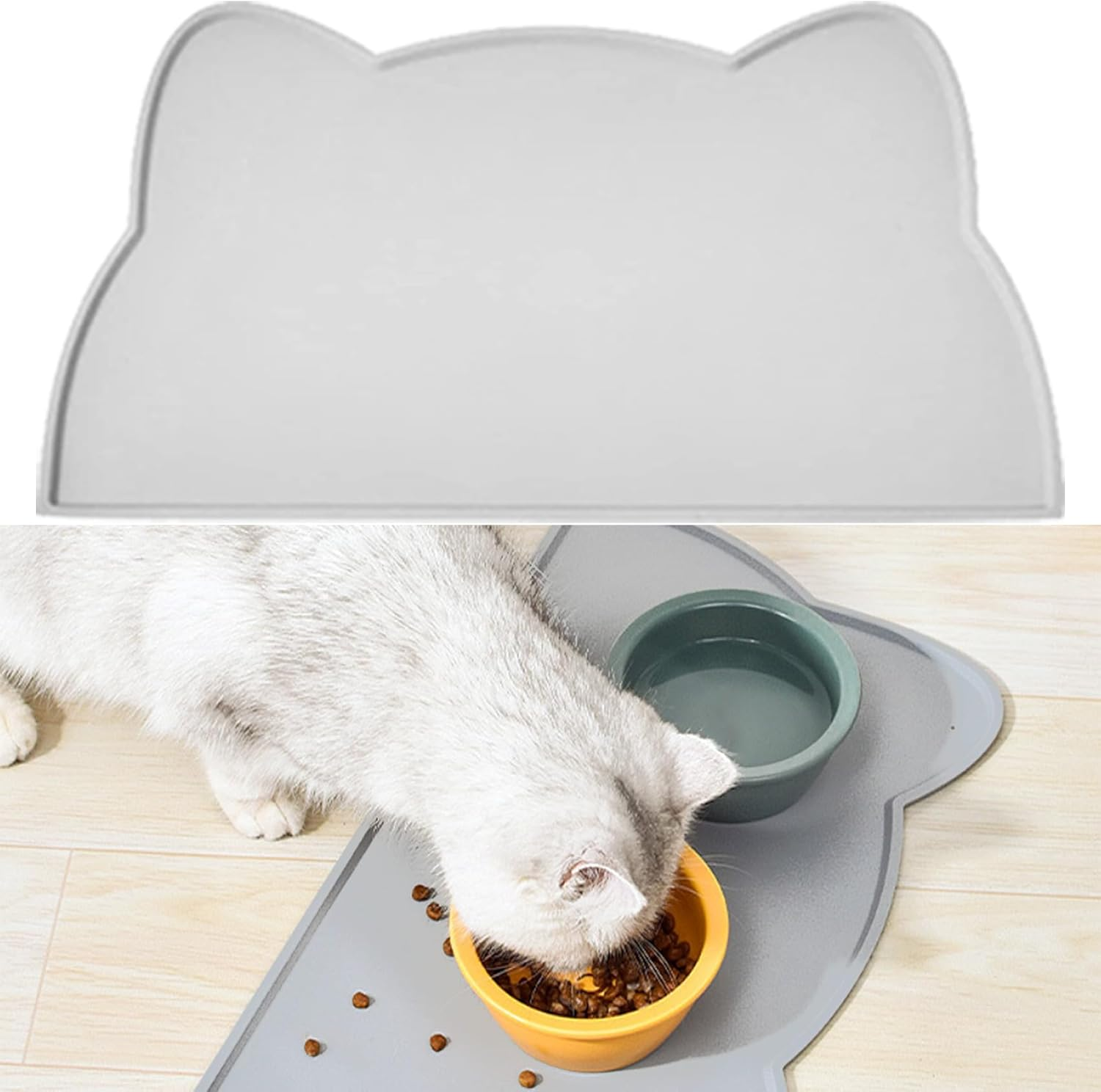 Silicone Waterproof Pet Feeding Mats, Food Mats, Pet Placemat for Dog and Cat, Mat for Prevent Food and Water Overflow, Non Slip, Washable, Easy Clean, Paw Pattern(Grey) image number 1