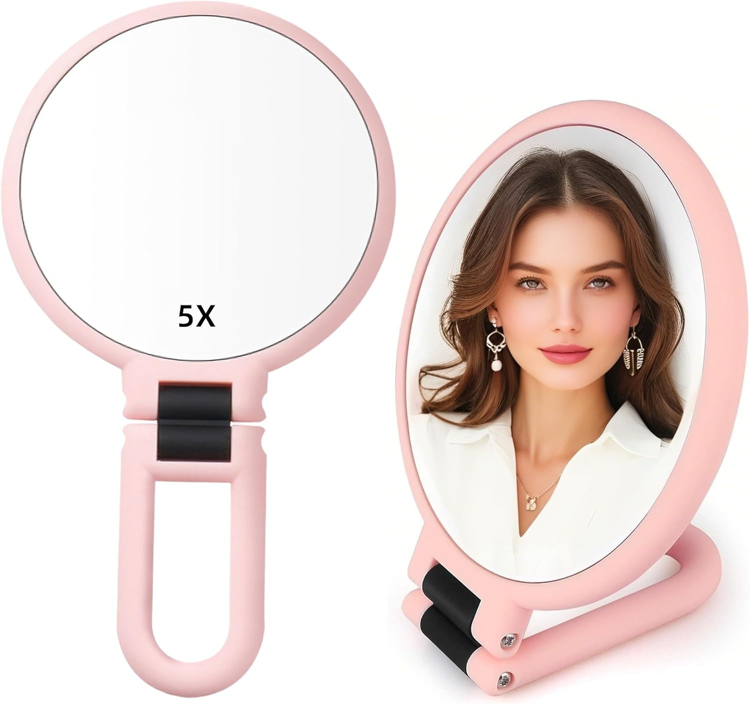 1X 15X Handheld Mirror with Handle for Travel， Magnifying Mirror, Rotation Adjustable Handle, Double Sided Folding, Mirror for Women for Eyes Makeup Travel Table Desk Shaving