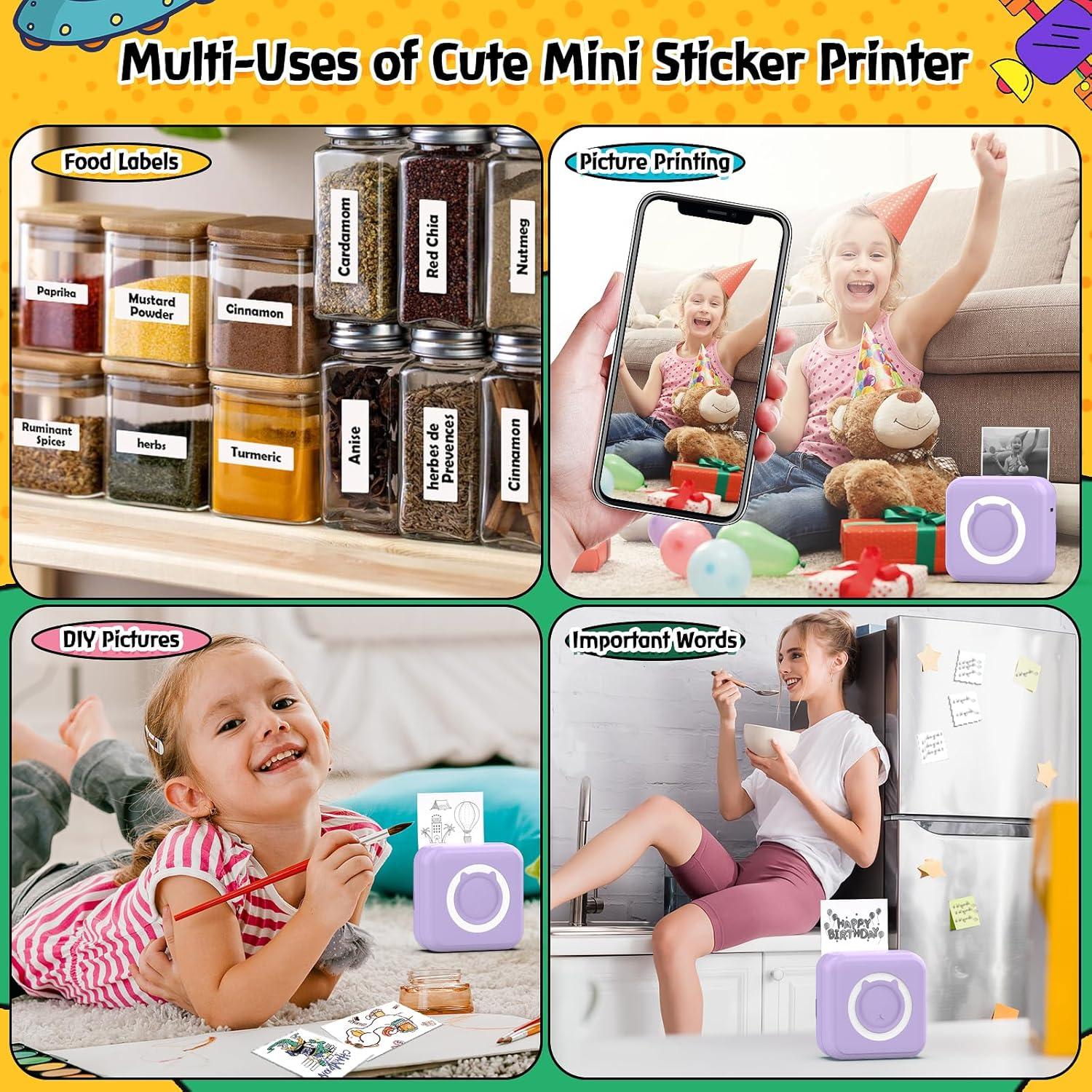 QYCHHJ Mini Sticker Printer for Iphone/Android/Tablet, Bluetooth Mini Pocket Printer Portable with 8 Rolls Thermal Paper, Inkless Thermal Printer for Study Notes Journal Memo Photo Picture, Purple image number 6