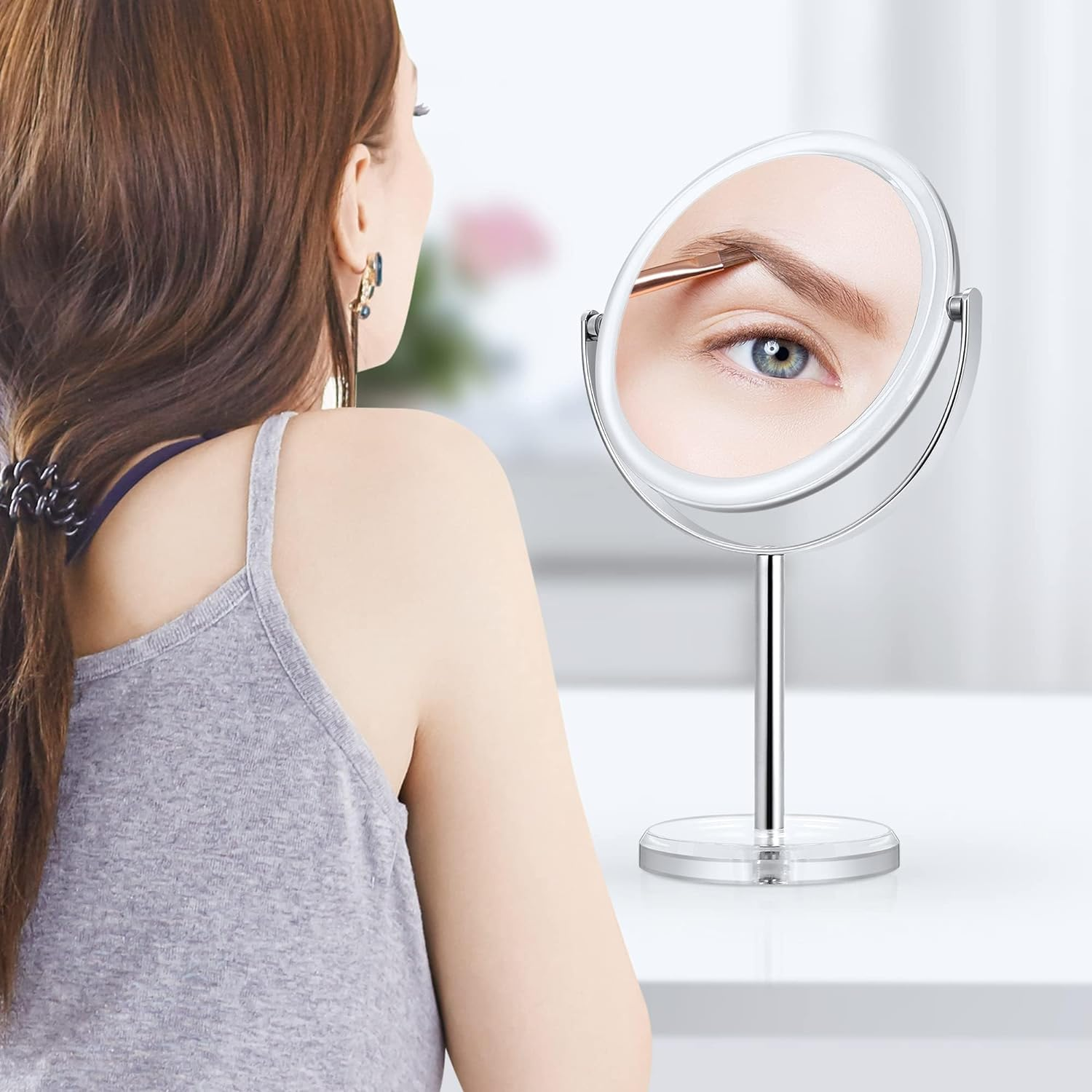 MIYADIVA 20X Magnifying Makeup Mirror, Double Sided 1X & 20X Magnifying Mirror on Stand, Magnifying Mirror 20X, Tabletop Magnified Vanity Mirror with 360&deg;Rotation for Bathroom or Bedroom, 32X20Cm image number 1
