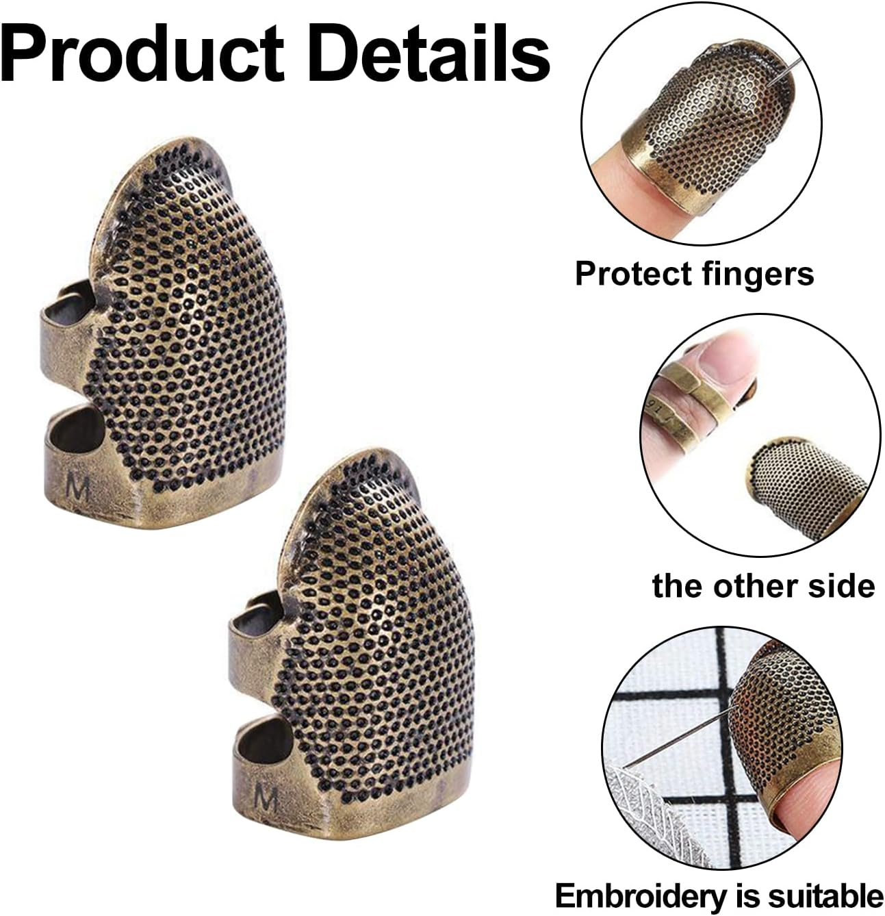 4 Pcs Sewing Thimbles, Funcyboo Adjustable Metal Sewing Thimble Embroidery Finger Protector Thumb Thimble for Knitting DIY Sewing Tools (M) image number 3