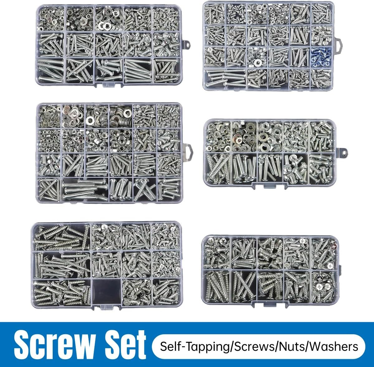 AIMALL Household Screw and Nut Kit - Complete Screw Box with Self-Tapping Screws, Nuts, Washers in Sizes M2, M3, M4, M5, M6 for DIY and Repairs image number 3